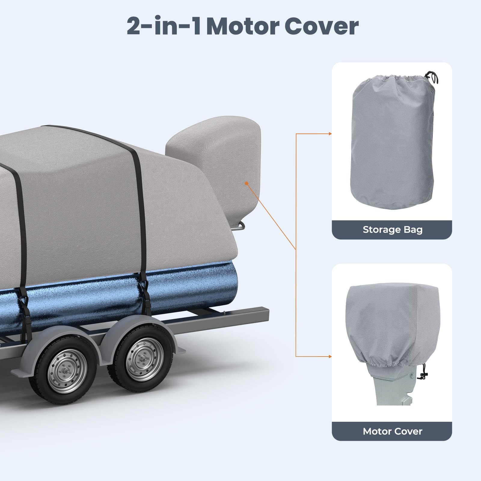 Heavy Duty 1400D Marine Grade Waterproof Pontoon Boat Cover with Motor Cover - Reinforced Middle for 17'-20' Length & 102