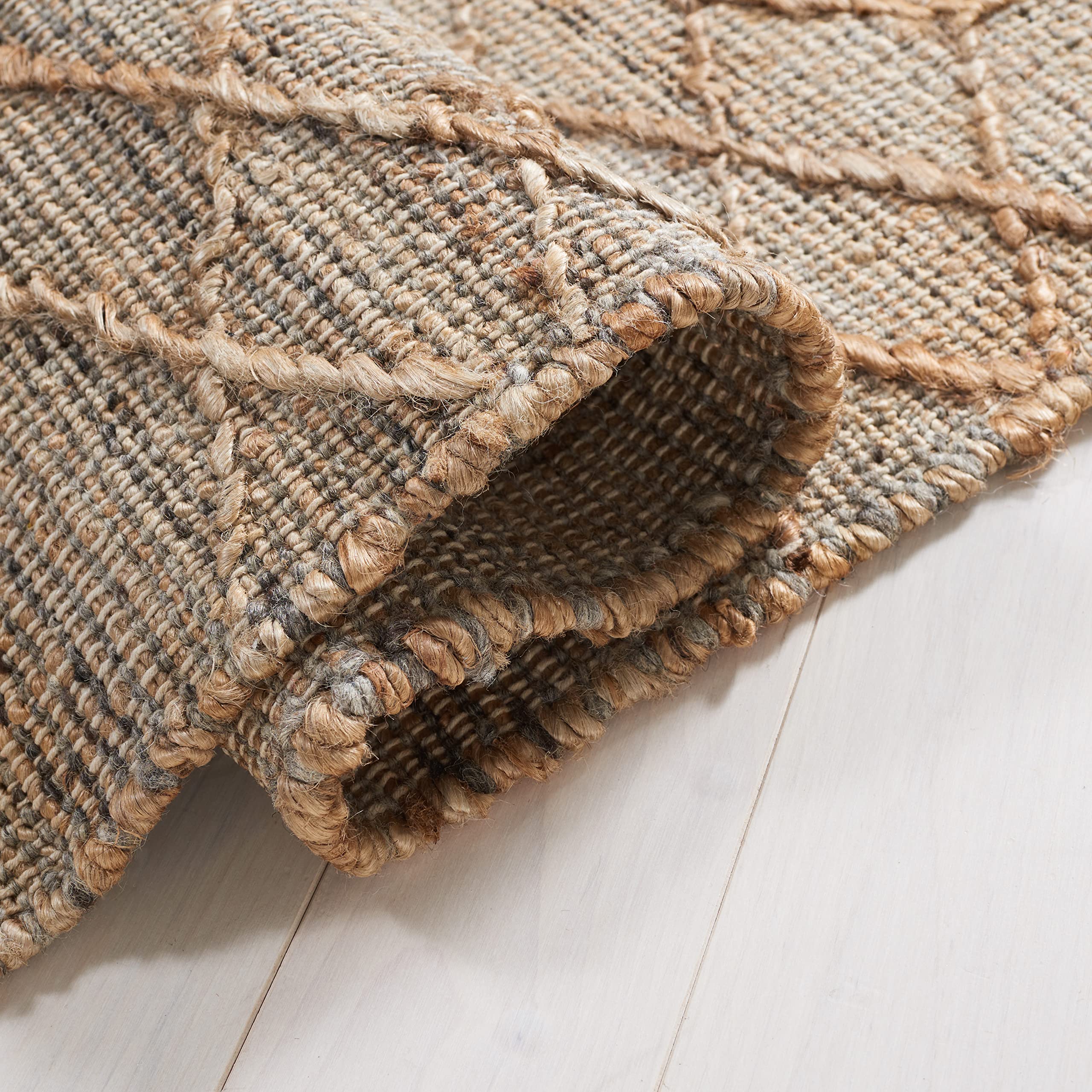 SAFAVIEH Handmade Boho Jute Area Rug - 6' Square Natural & Beige, Eco-Friendly Natural Fiber Rug with Fringe for Living Room, Bedroom, High Traffic Areas | Perfect for Bohemian & Coastal Home Decor (NFB407A)