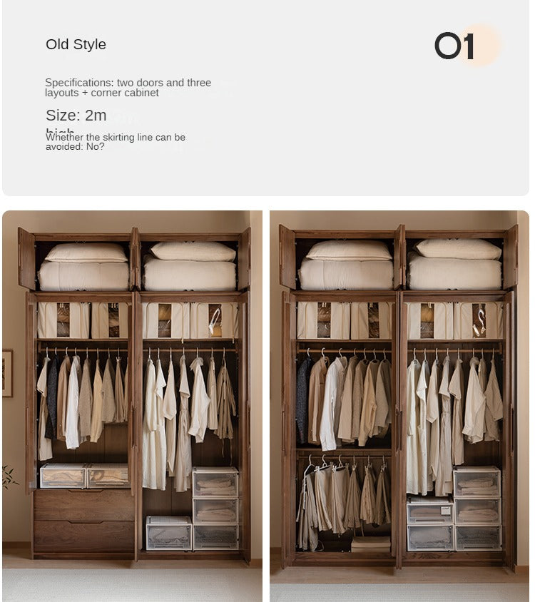 Solid Black Walnut Wood Large Wardrobe - Spacious Closet Organizer for Bedroom, Walk-in Closet & Master Suite Storage