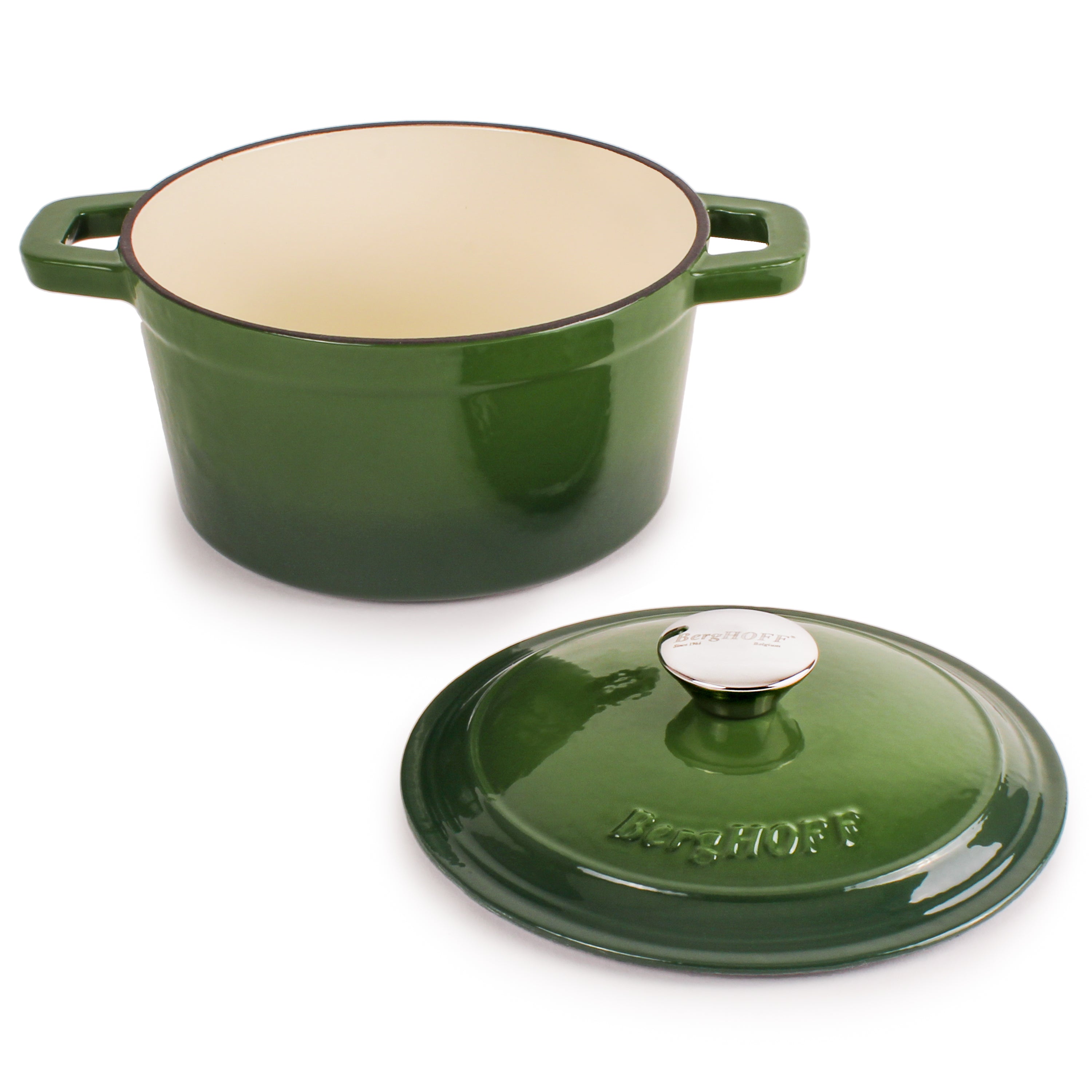 BergHOFF Neo 4-Piece Cast Iron Cookware Set - 3 Quart & 7 Quart Dutch Oven with Lid - Premium Green Enameled Cookware for Stovetop, Oven & Camping - Perfect for Soups, Stews & Braising