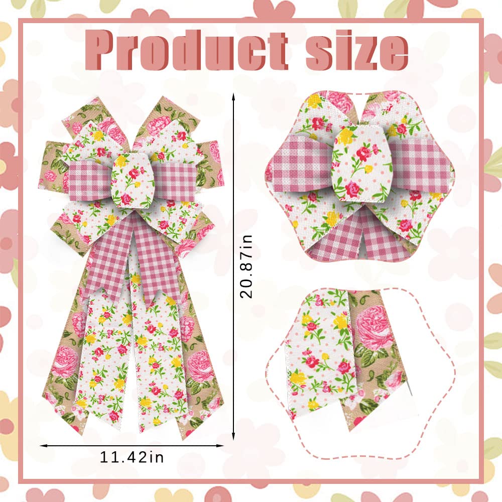 ALIBBON Large Spring Wreath Bows - Pink Buffalo Plaid Burlap for Indoor/Outdoor Decor