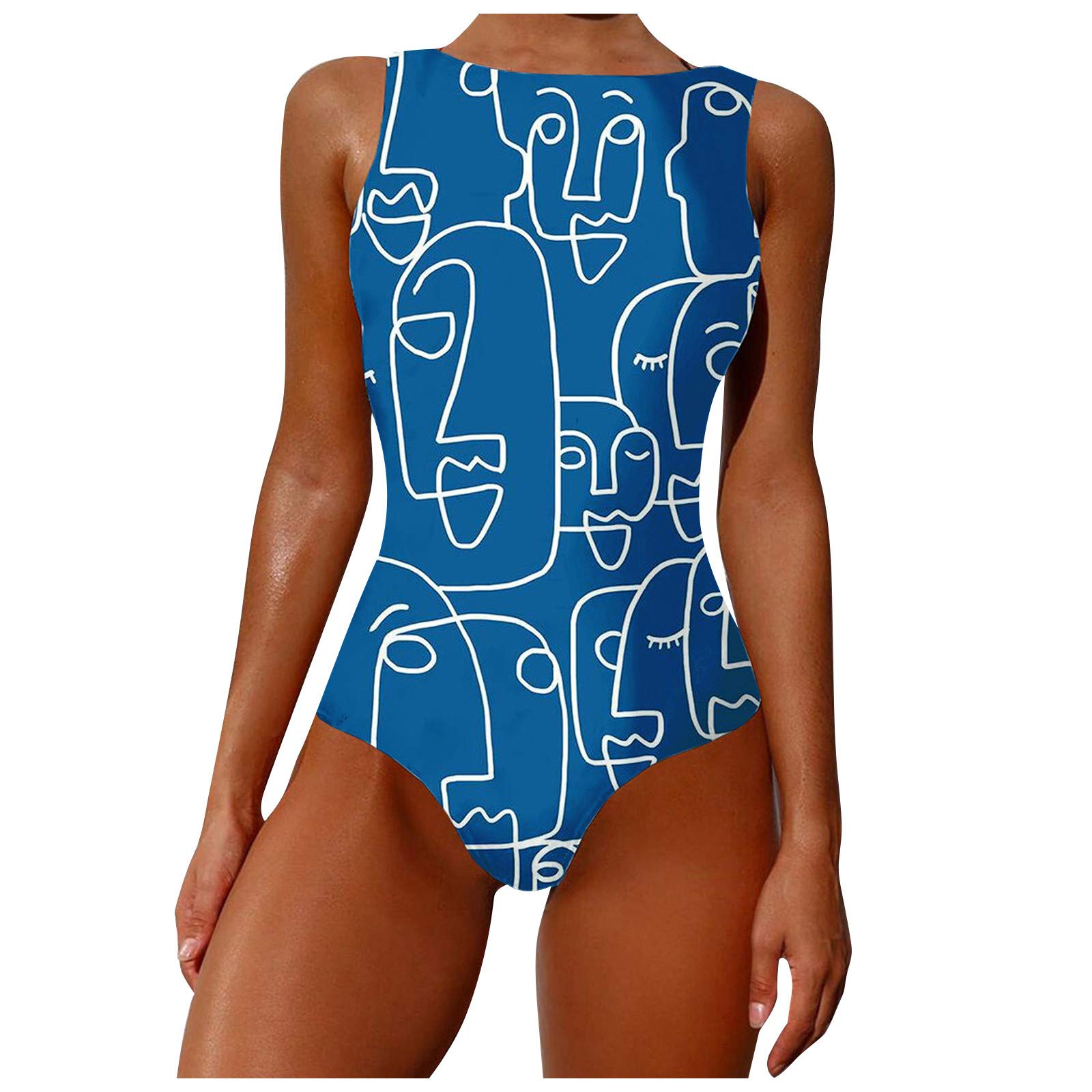 Melupa One Piece Swimsuits for Women - Graffiti Abstract Print High Neck Backless Bathing Suit with Wide Straps | Beachwear, Pool Party, Summer Vacation Swimwear