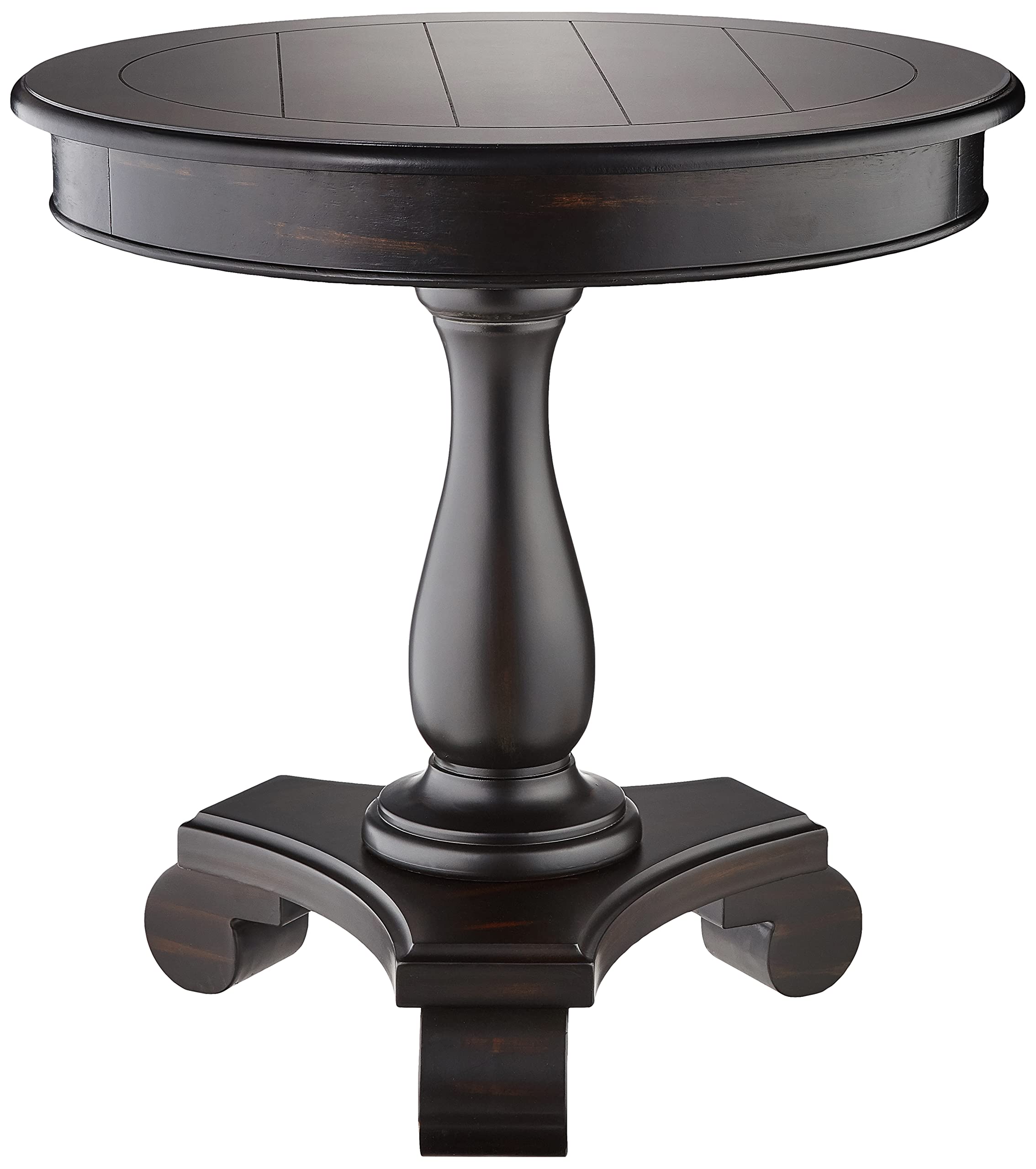Roundhill Furniture Rene Round Wood Pedestal Side Table - Black Wooden End Table for Living Room, Bedroom & Office Decor