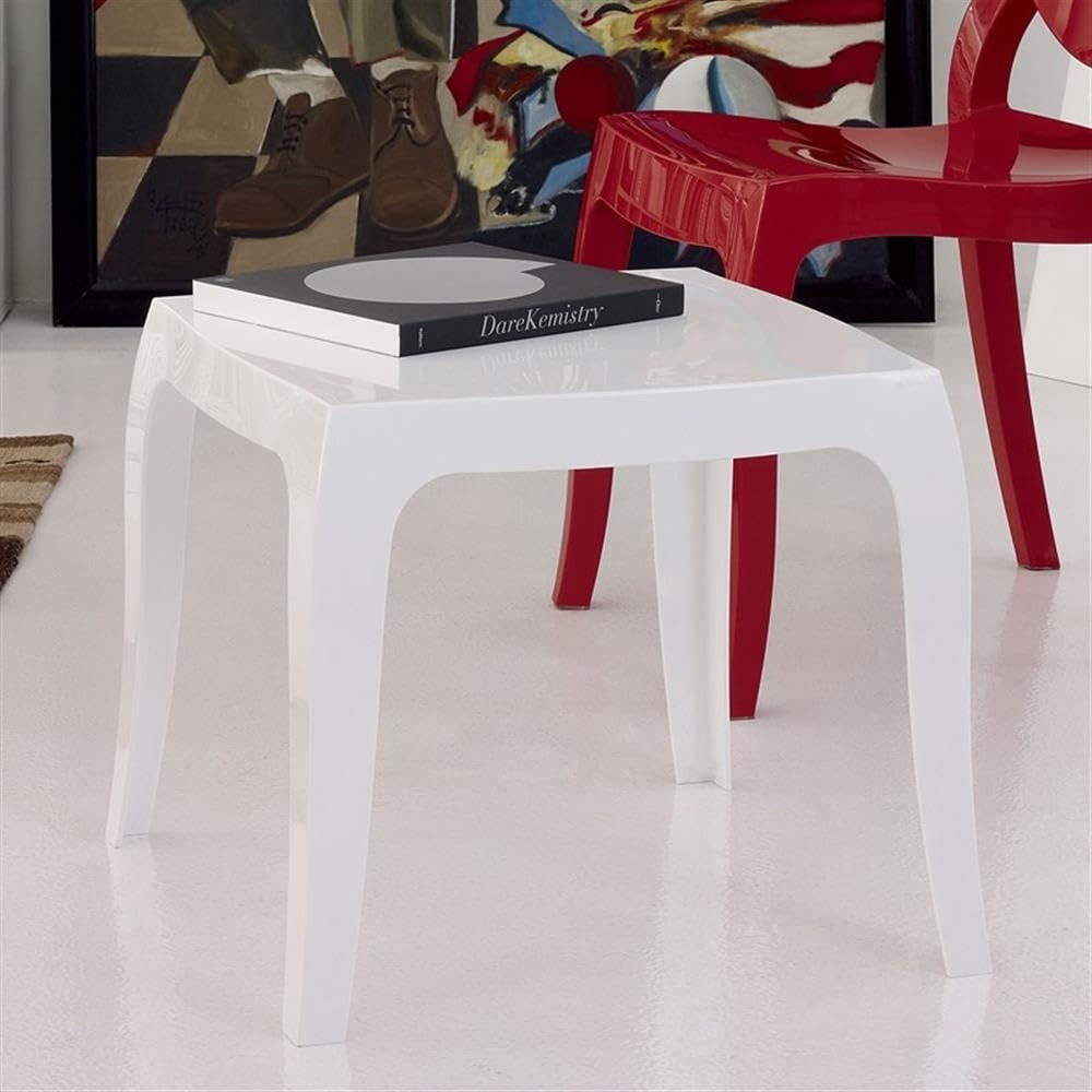 Compamia Queen Polycarbonate Patio Side Table - Glossy White Commercial-Grade Outdoor Furniture for Poolside, Garden & Deck Use