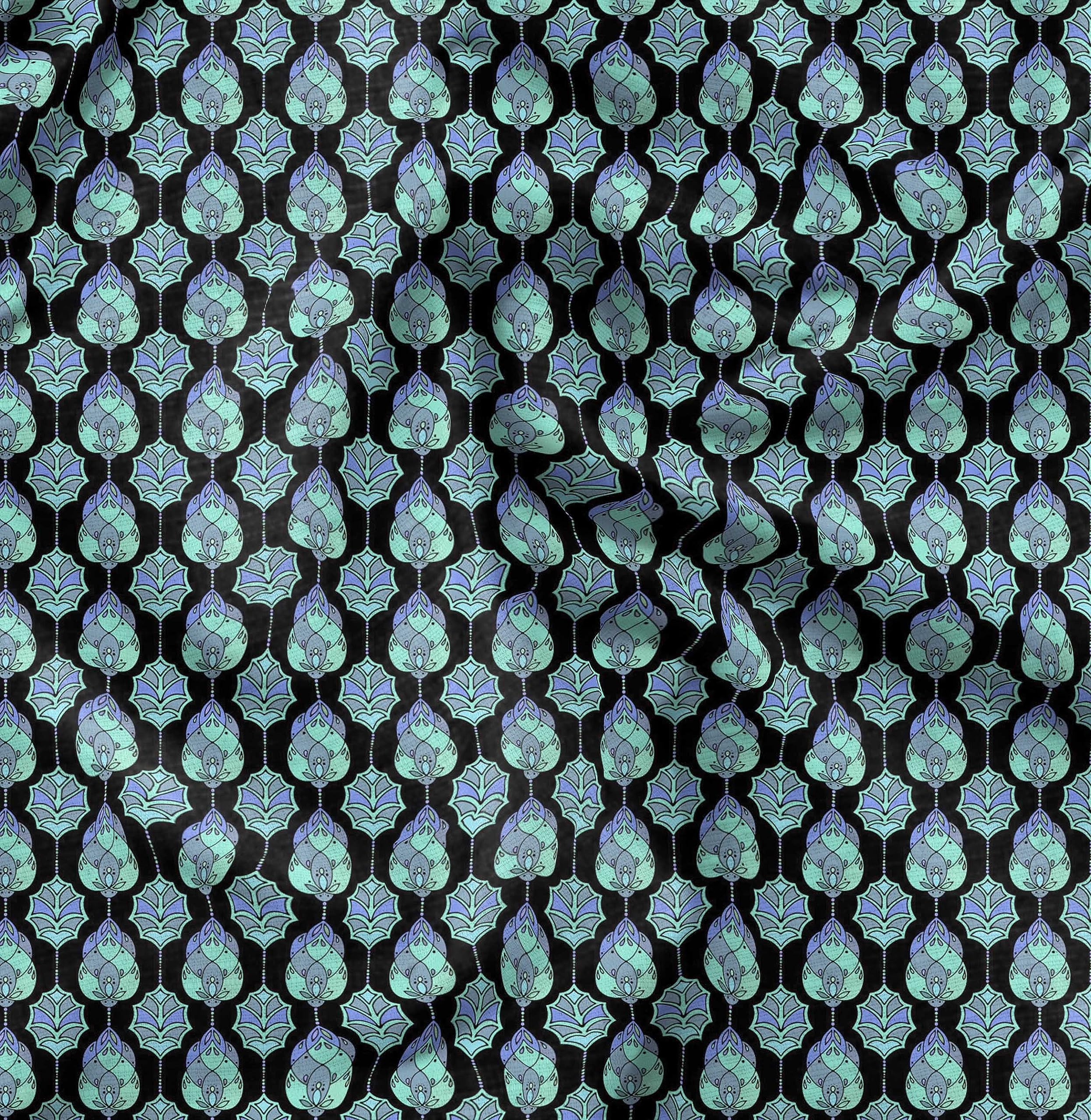 Soimoi Moss Georgette Black Fabric by The Yard - 42 Inch Wide Moroccan Damask Print Fabric - Exotic Vibrant Fashion & Home Decor Fabric for Dresses, Curtains, Scarf Making & DIY Projects