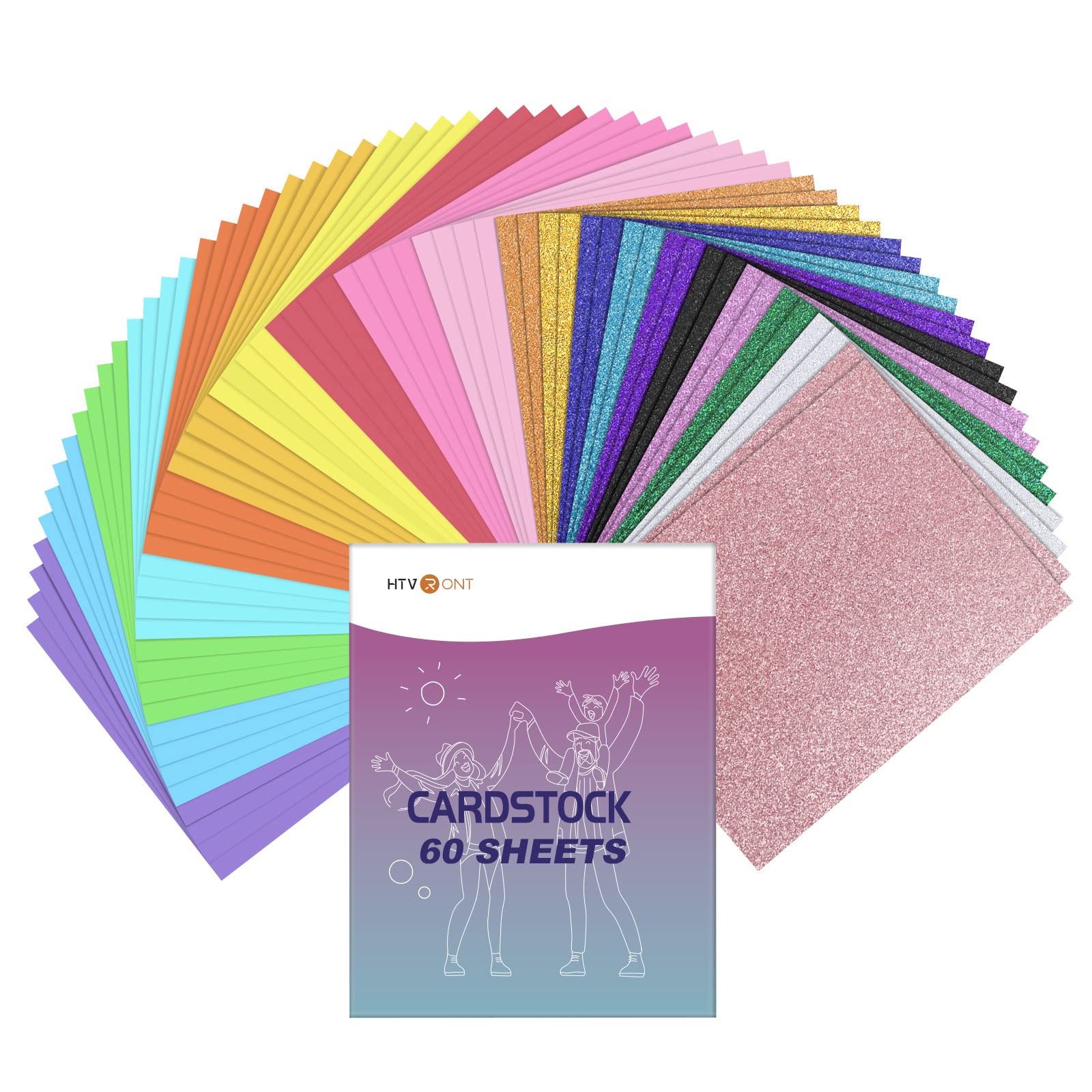 60 Sheets HTVRONT Premium Colored & Glitter Cardstock Paper Bundle - 20 Vibrant Colors, 8.5 x 11 Inch Thick Paper for Cricut Machines - Perfect for Christmas Cards, Birthday Invitations, Wedding Decorations & DIY Party Crafts