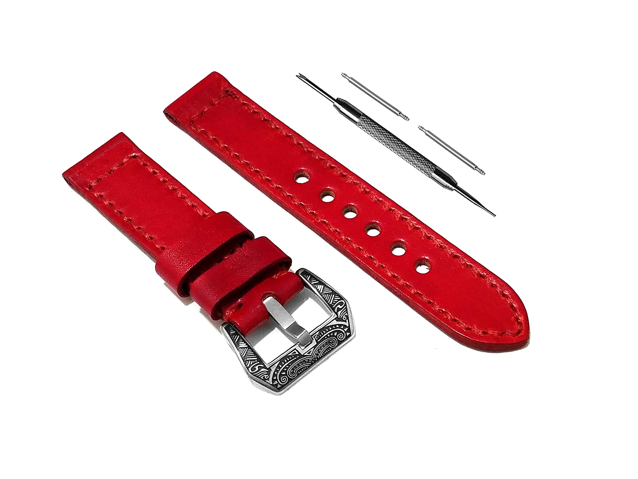 Genuine Red Brushed Leather Band for Garmin Vivoactive 3 & 3 Music - Replacement Strap with Quick Release Pins (B20) | Perfect for Workouts, Running & Everyday Wear