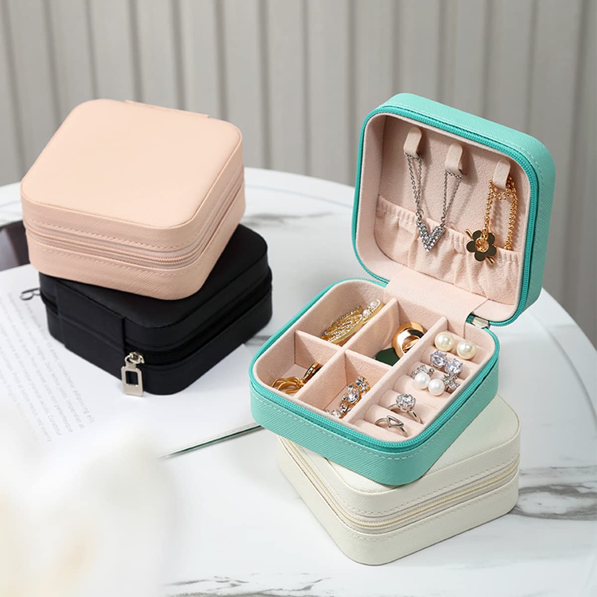 PU Leather Jewelry Box - Double Layer Travel Jewelry Organizer for Necklace, Ring & Small Accessories (10x10x5cm, Pink) | Perfect Gift for Women & Girls | Compact Storage for Travel, Home & Office Use