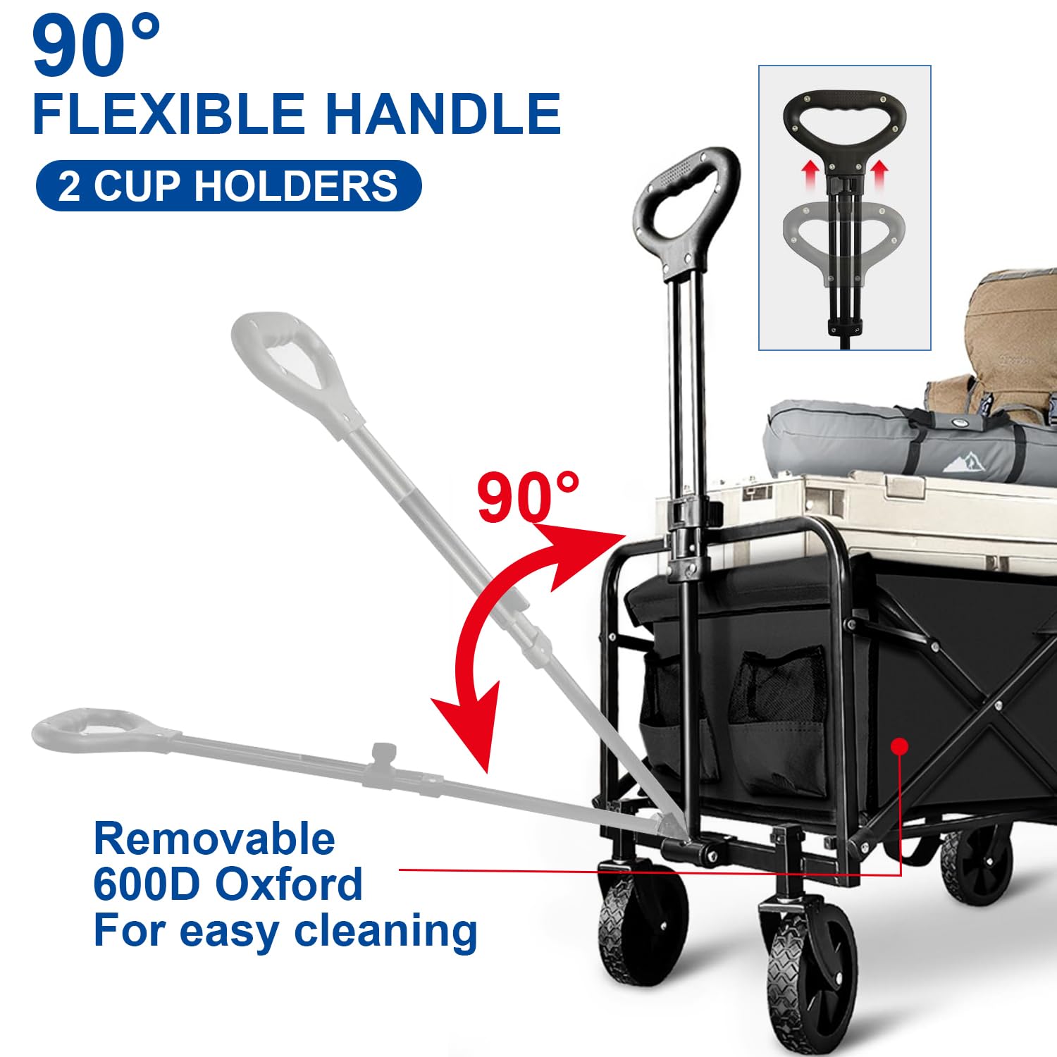 Heavy Duty Collapsible Wagon Cart - Foldable Portable Utility Cart with Large Capacity for Beach, Camping, Grocery Shopping, Fishing & Outdoor Activities | Perfect for Picnics, Sports Events & Garden Use (Black)