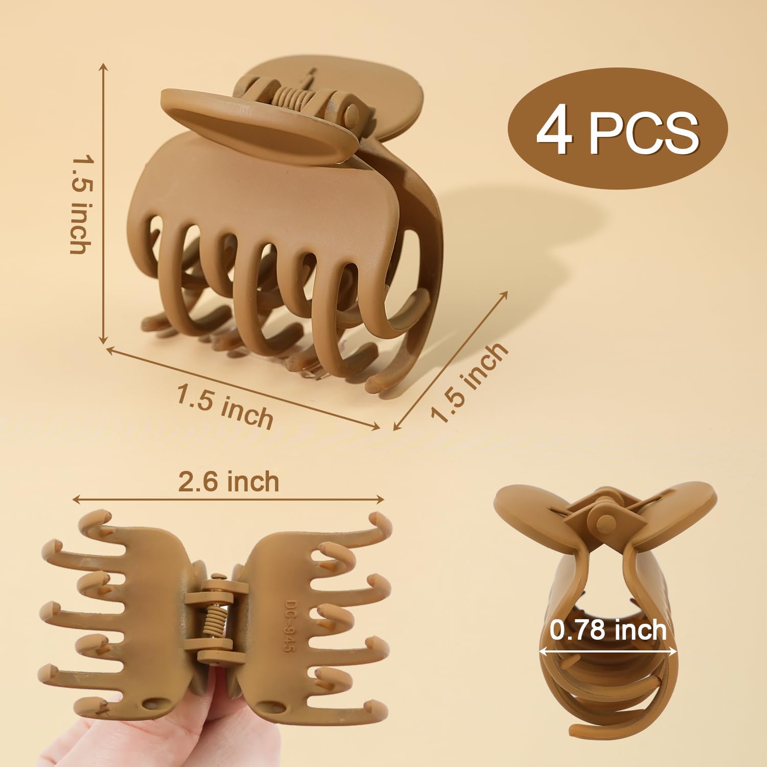 1.5'' Small Matte Double Row Jaw Hair Clips for Women & Girls – Non-Slip Claw Clips for Thin Fine Hair (4 Pack) | Perfect for School, Work & Everyday Styling