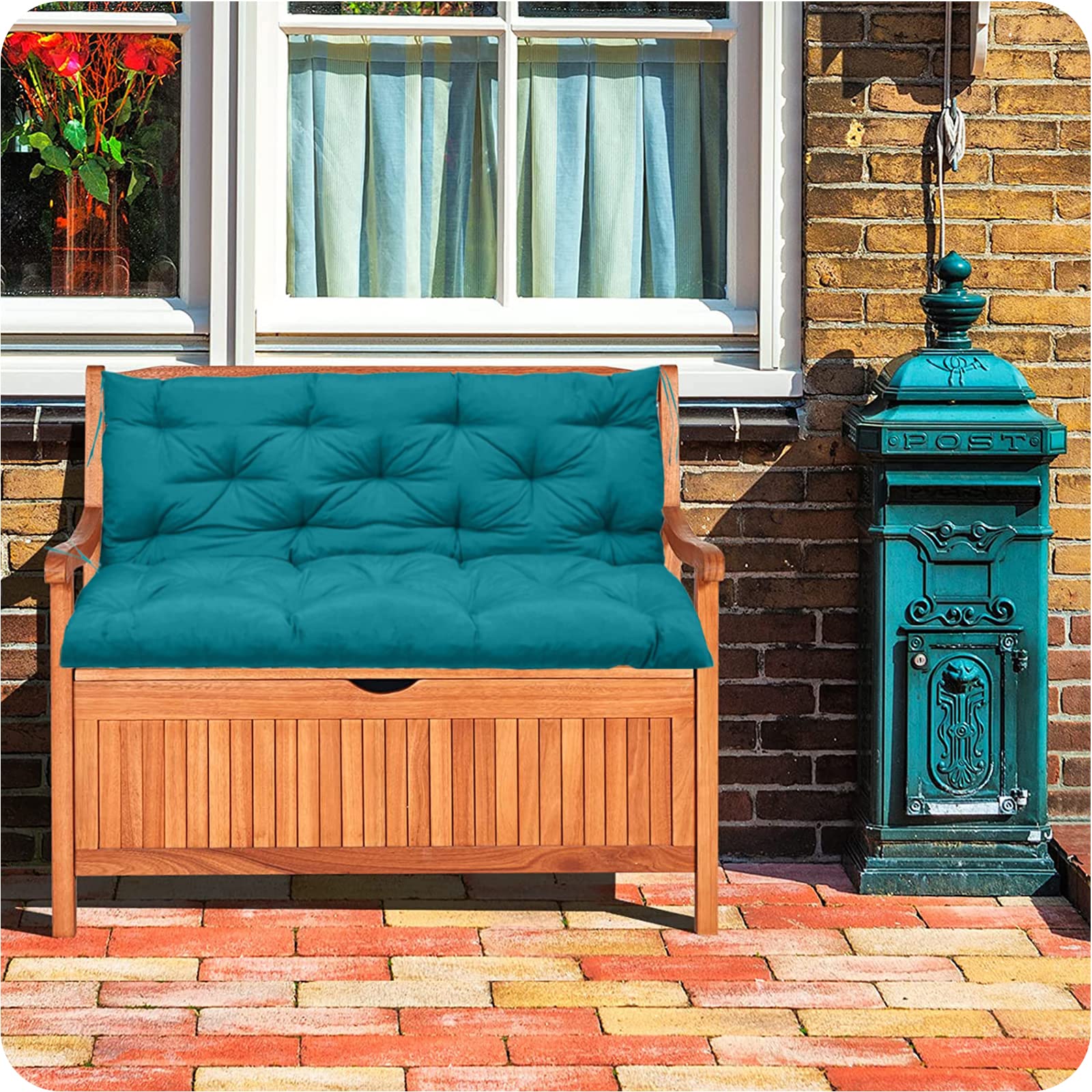 Premium Swing Replacement Cushions with Backrest - Waterproof Non-Slip Overstuffed Swing Pad for 2 or 3 Seater - Indoor/Outdoor Bench Cushion for Porch, Garden, Patio Furniture (Lake Blue, 40x60 Inches) - Perfect for Relaxing on Your Deck, Backyard or Sunroom
