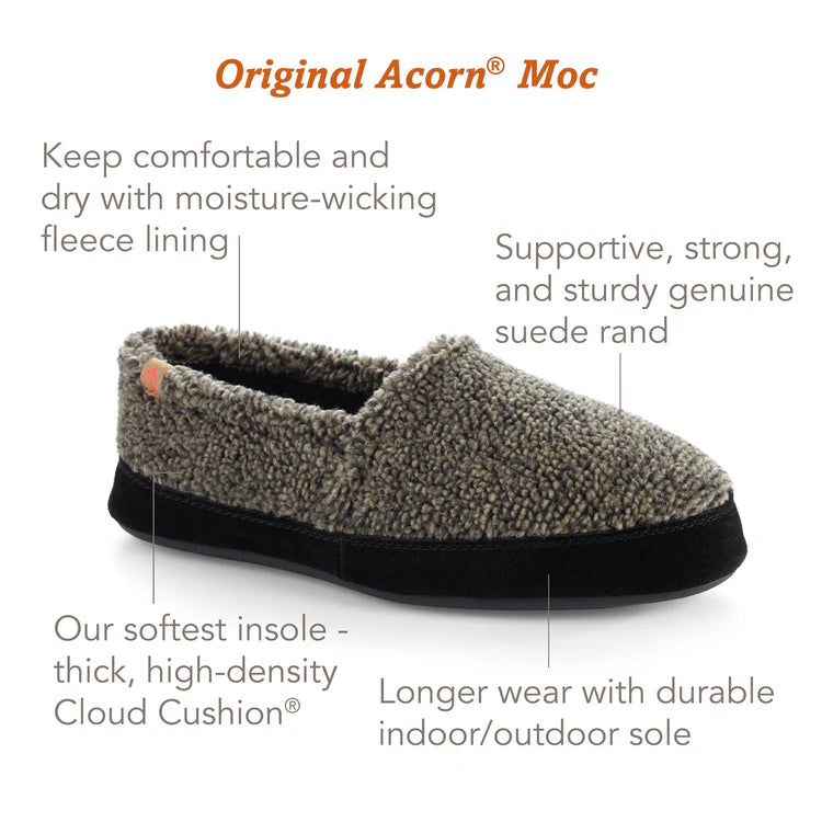 Men's Acorn Moc Slippers - Earth Tex Cozy Indoor/Outdoor House Shoes for Comfort & Warmth - Perfect for Home, Camping & Cold Weather Wear