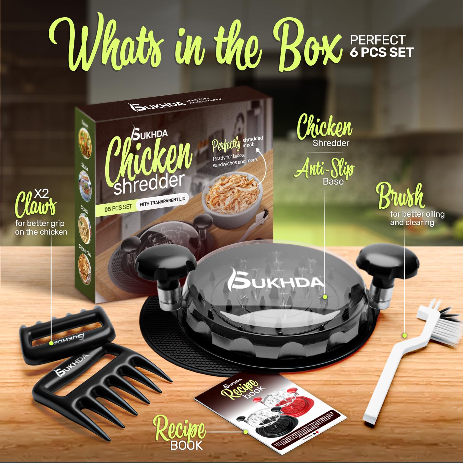 Chicken Shredder Tool - Non-Slip Meat Grinder with Cleaning Brush | Perfect for Meal Prep & BBQ