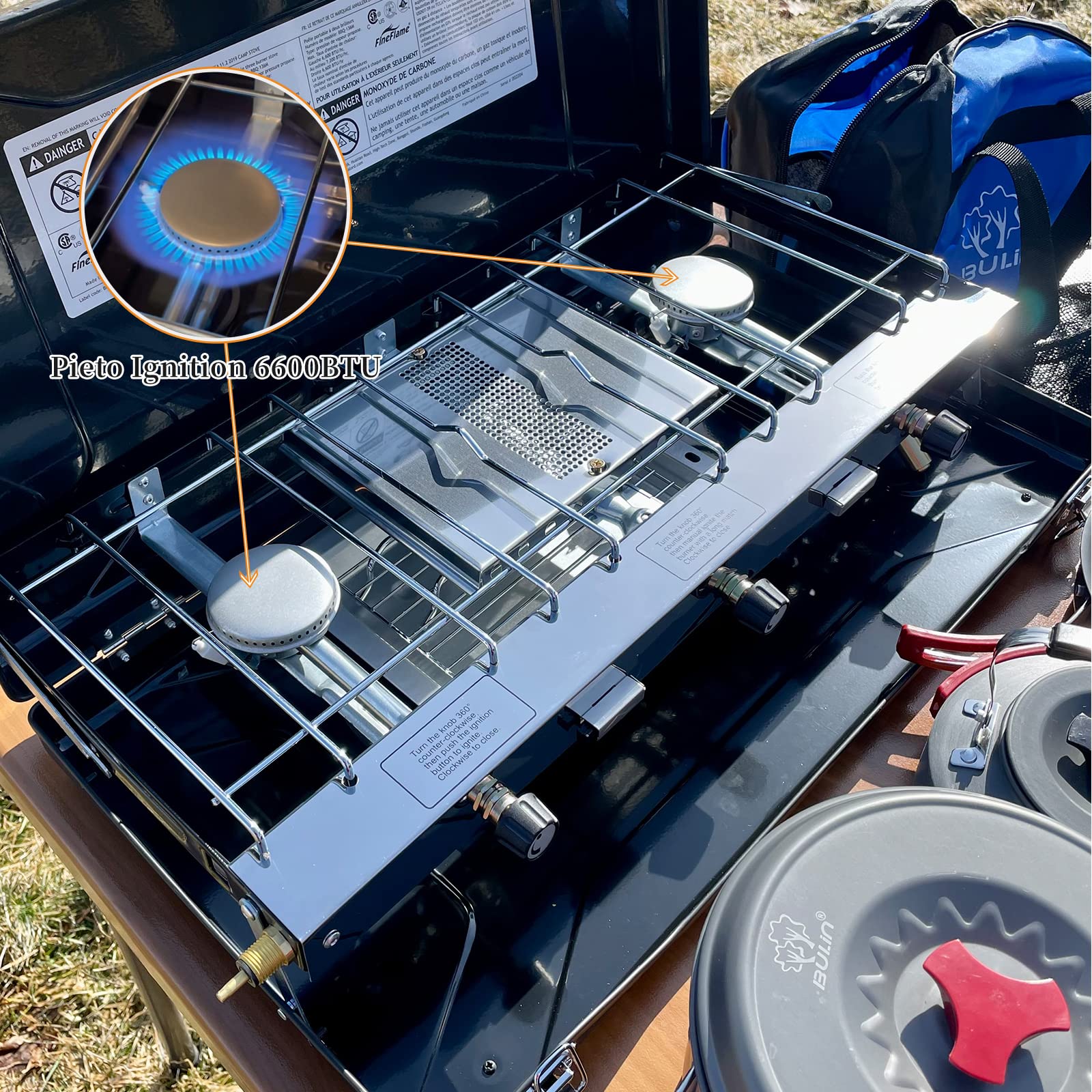**20400 BTU 3-Burner Propane Camping Stove with Regulator, Toast Tray & Windshield – Portable Outdoor Cooking for Car Camping, BBQ, Picnics & Backpacking**