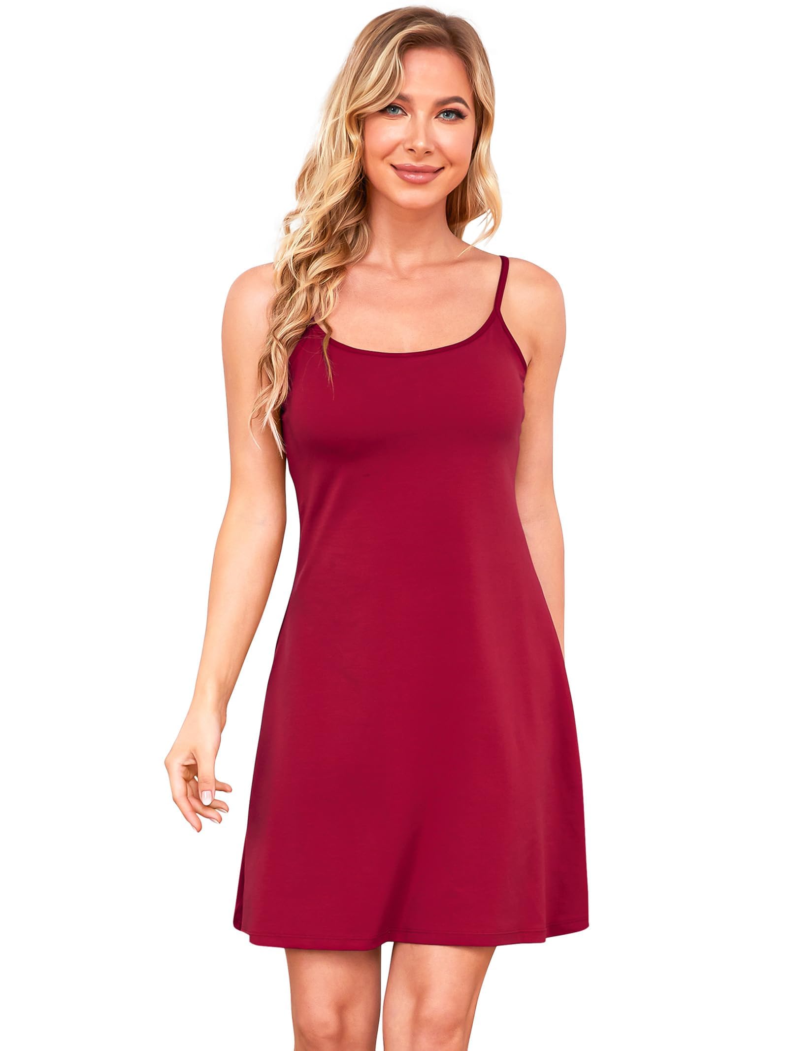 Women's Cotton Slip Dress with Built-in Bra - Comfortable Nightgown, Beach Dress & Summer Sun Dress for Casual Wear, Sleepwear & Vacation Outfits