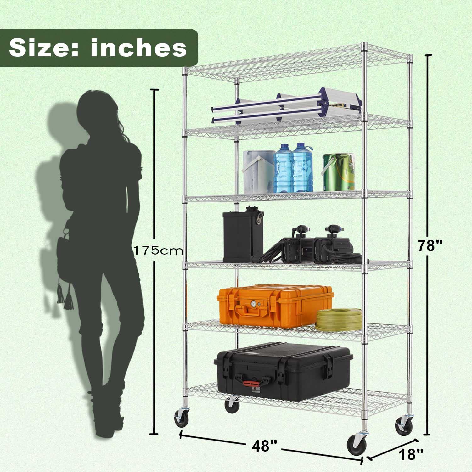 6-Tier Heavy Duty Steel Wire Shelving Unit - 18