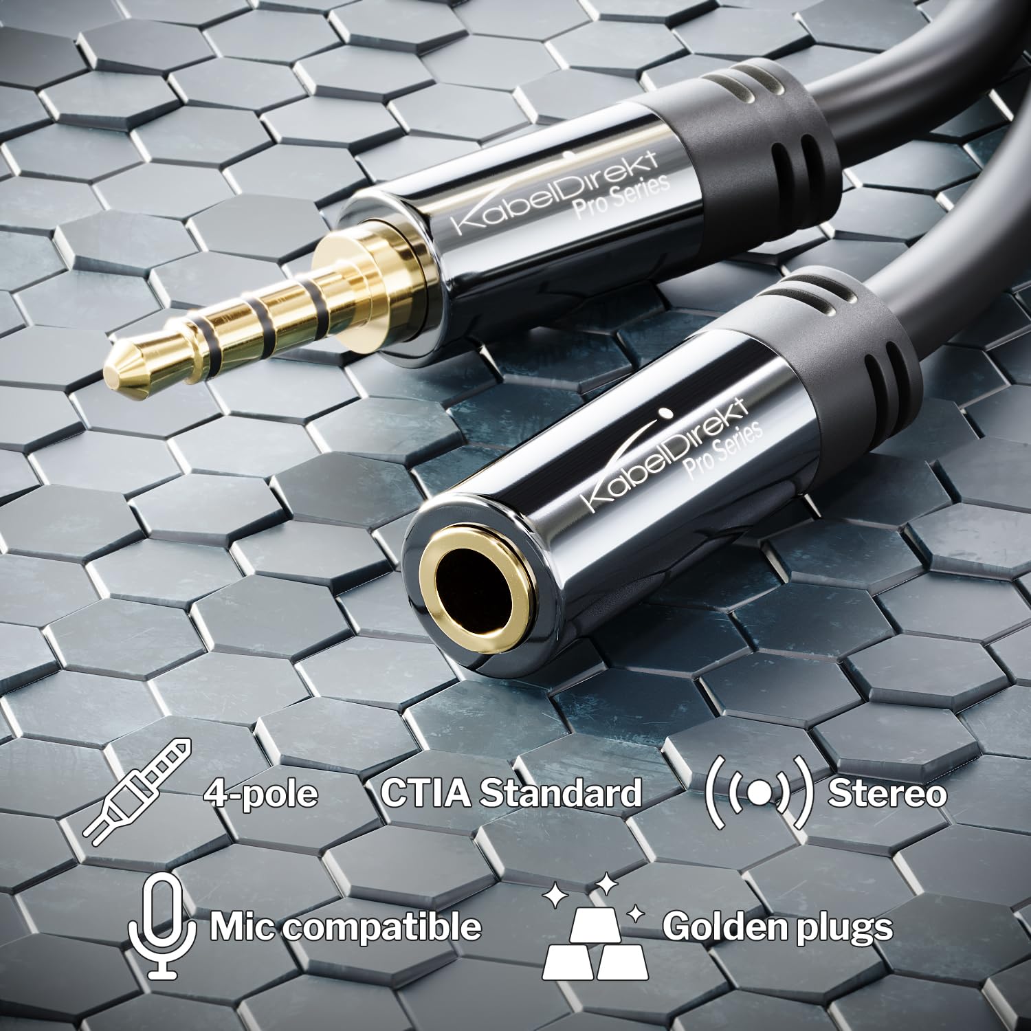 KabelDirekt 25ft Headset Extension Cable - Durable Break-Proof Metal Plug TRRS 4-Pole 3.5mm Male to Female Audio Cord for Gaming Headsets & Headphones with Mic | Perfect for PC, PS5, Xbox & Home Theater Setup