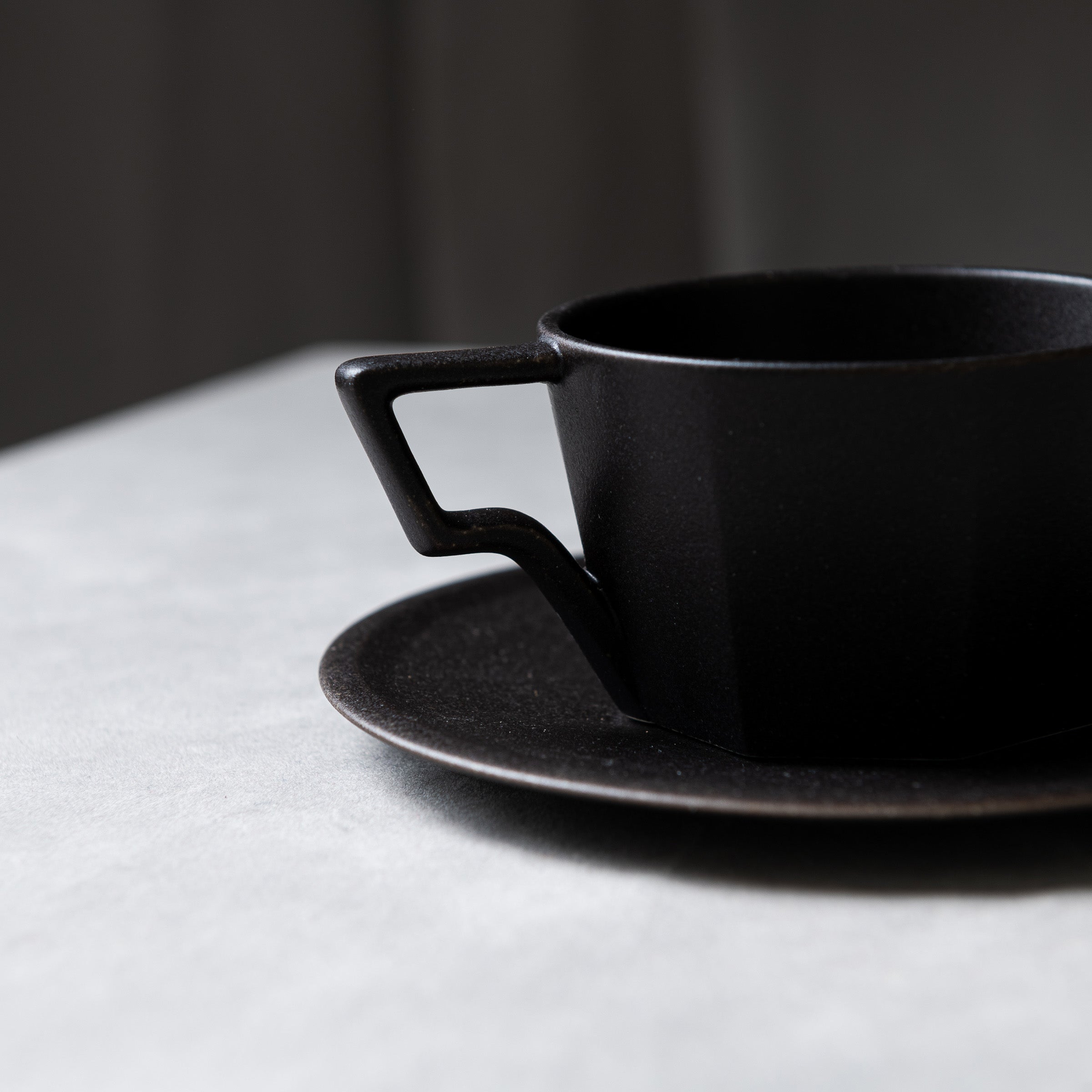 Kinto Oct Cup & Saucer Set - 300ml Black Ceramic Coffee Tea Cup with Saucer - Perfect for Home, Office & Cafe Use