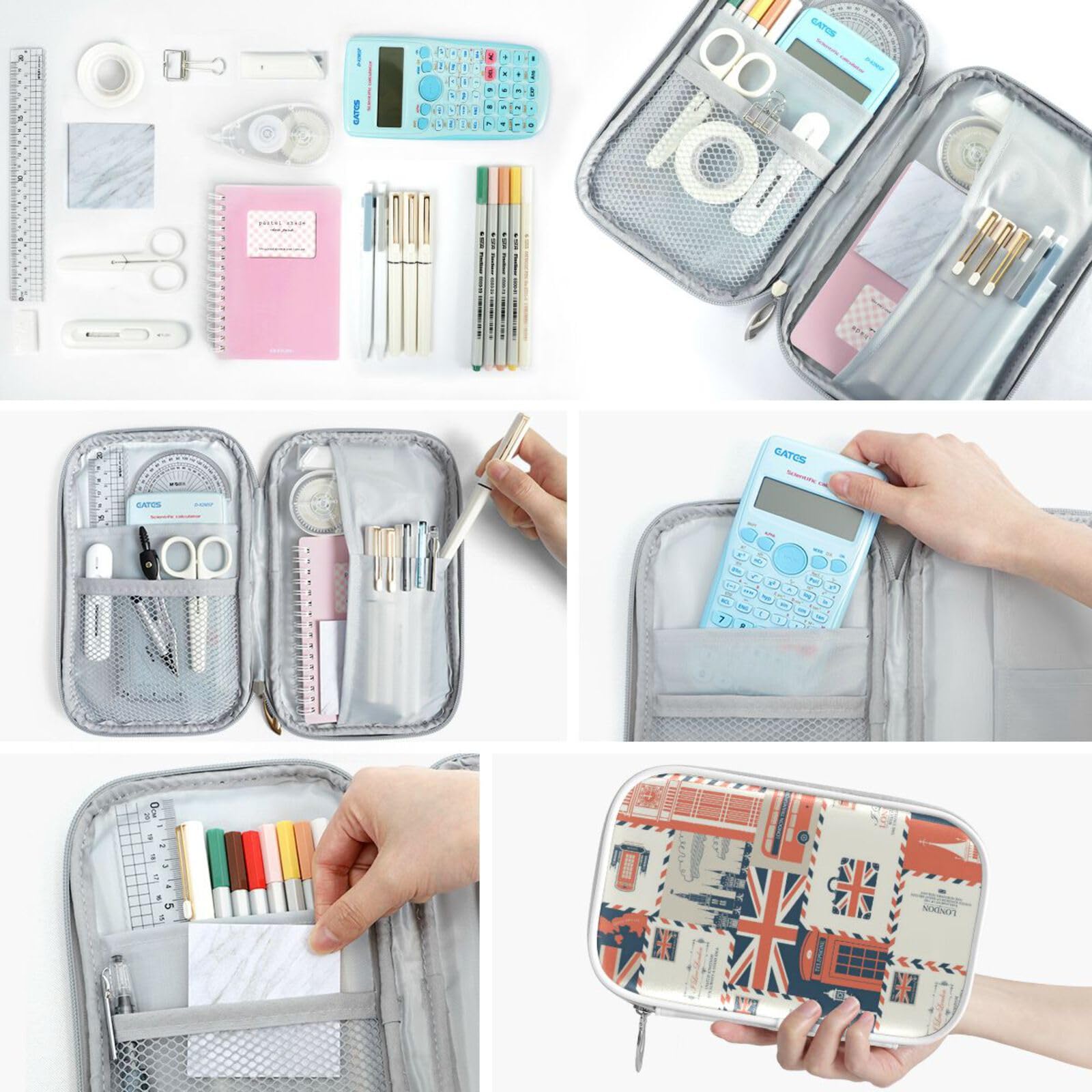 Retro London Marble Pencil Case - Zipper Organizer for School & Office Supplies