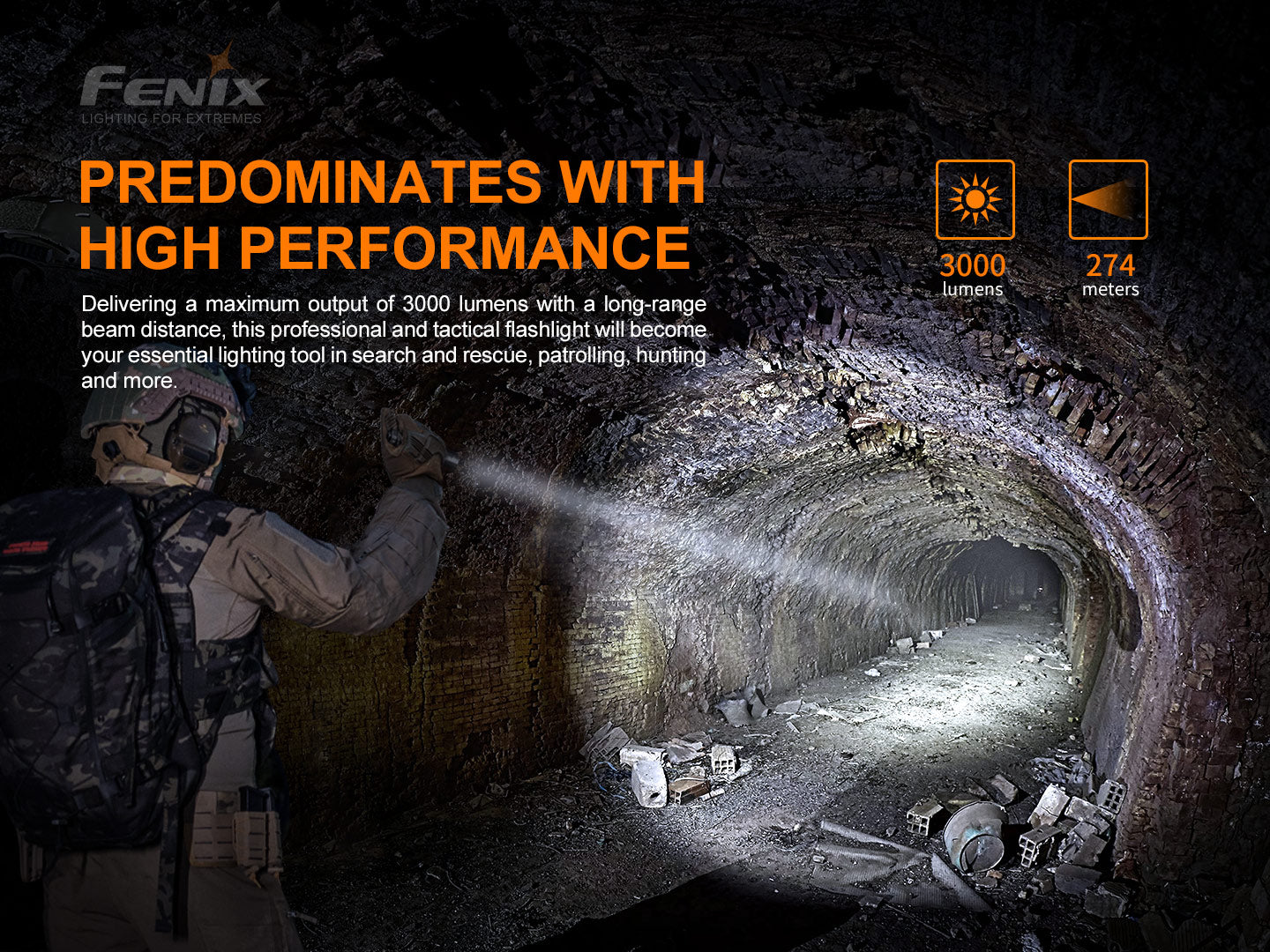 Fenix PD36 TAC Tactical Flashlight 3000 Lumens - Rechargeable LED Flashlight for Camping, Hiking, Emergency & Outdoor Adventures
