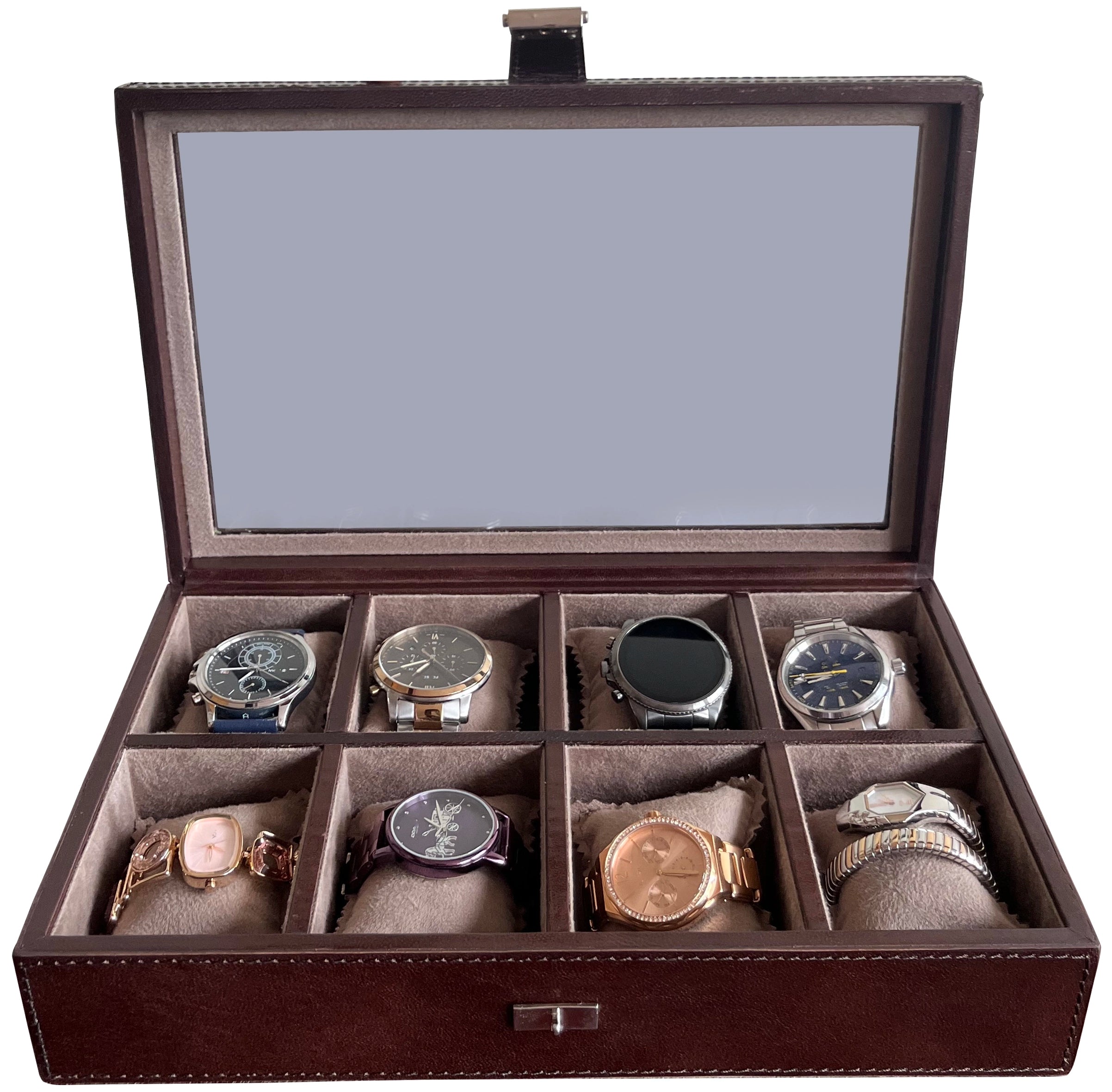 Premium 8-Slot Leather Watch Case - Dark Brown | Luxury Watch Storage & Display for Men & Women | Perfect for Travel, Home & Office Organization
