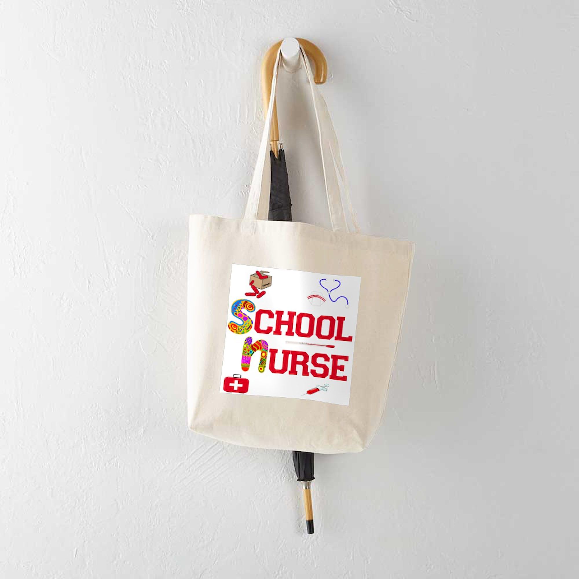 School Nurse Tote Bag - Natural Canvas Reusable Shopping Bag for Medical Professionals | Perfect for Work, Hospital Duty & Everyday Use