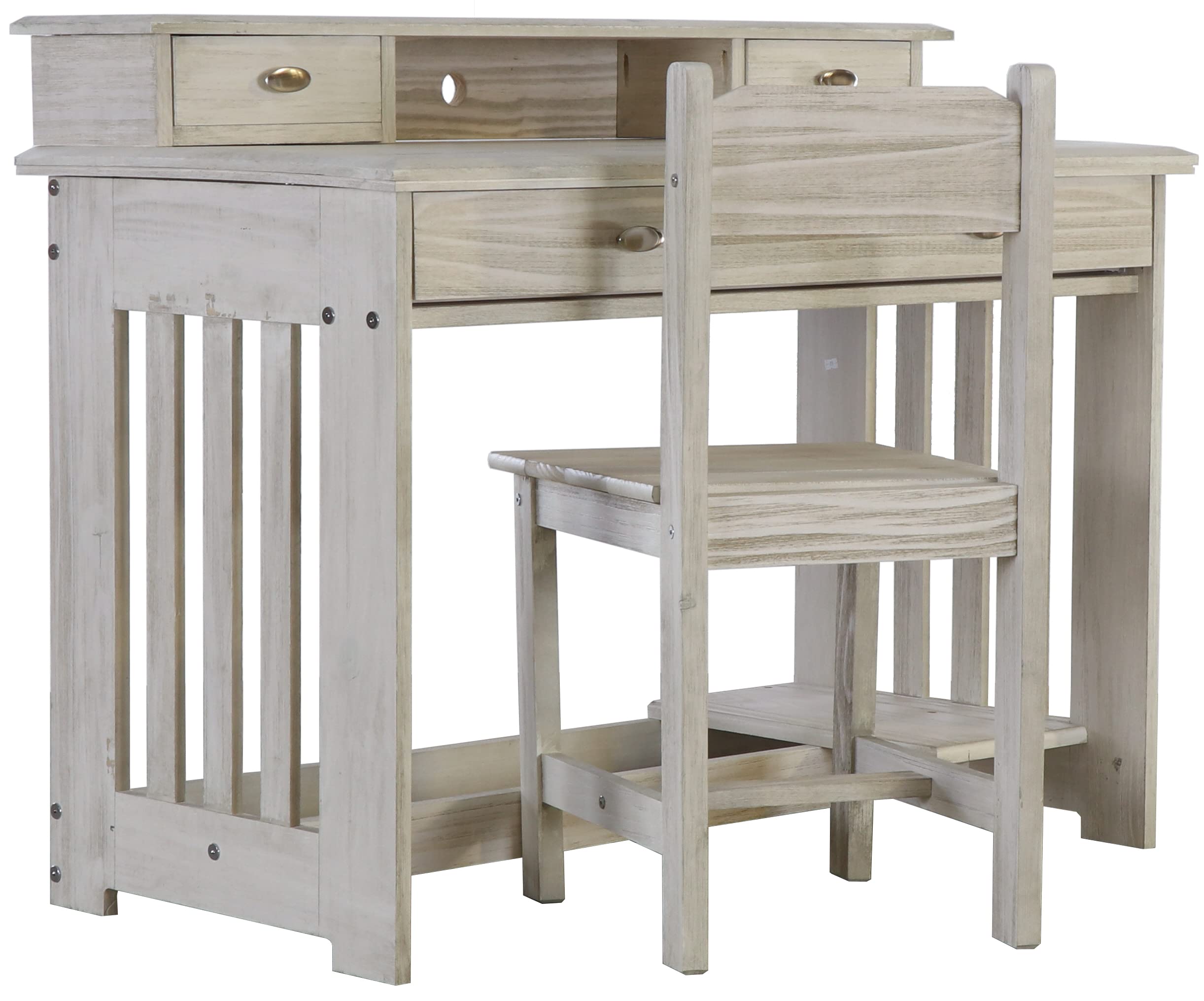 Discovery World Furniture Desk with Hutch & Chair Set - Ash Finish for Home Office, Study, or Workspace
