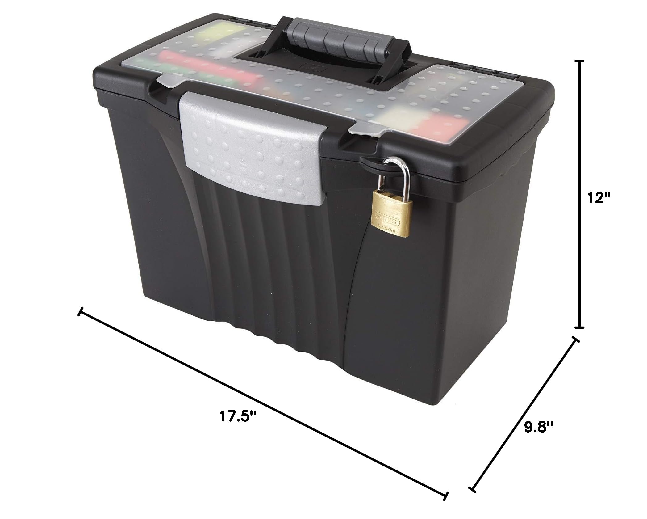 Storex Portable File Box with Organizer Lid - 17.5 x 9.8 x 12 Inches - Letter/Legal Size File Storage - Black (61510U01C) - Pack of 2 - Perfect for Office, Home Organization & Document Storage