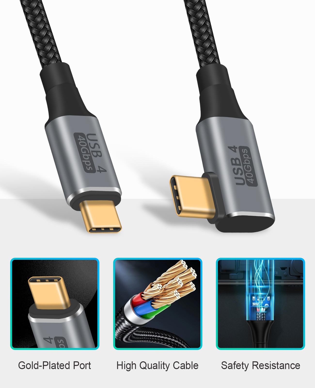 Right Angle USB C Cable 100W 40Gbps - Short 1ft USB 4 for Thunderbolt 4 & MacBook Pro/Air - Fast Charging & 8K Video