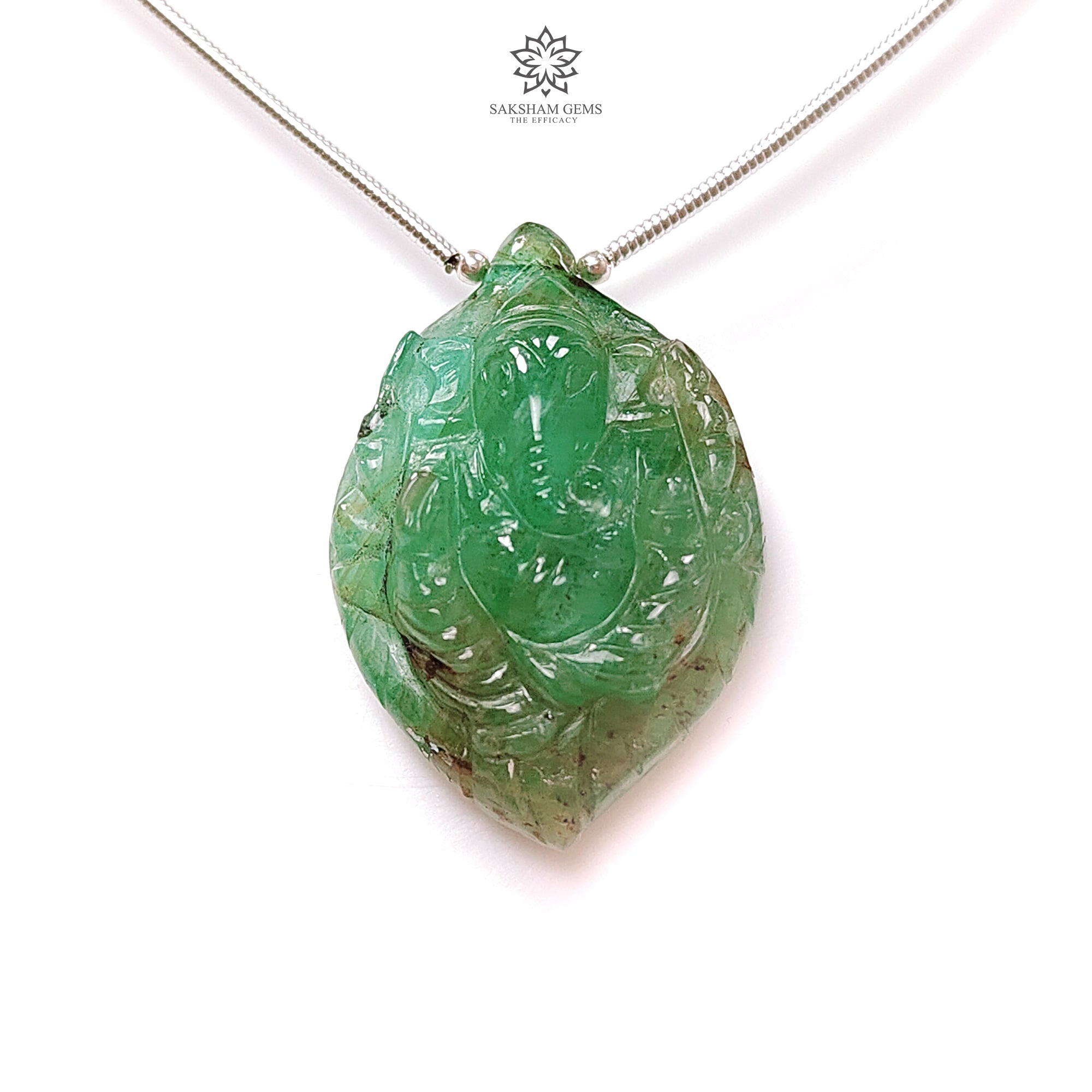 Natural Untreated Green Emerald Loose Beads - 32.30cts May Birthstone, Lord Ganesha Carved Gemstone (30x20.5mm) for Jewelry Making, Meditation & Spiritual Healing