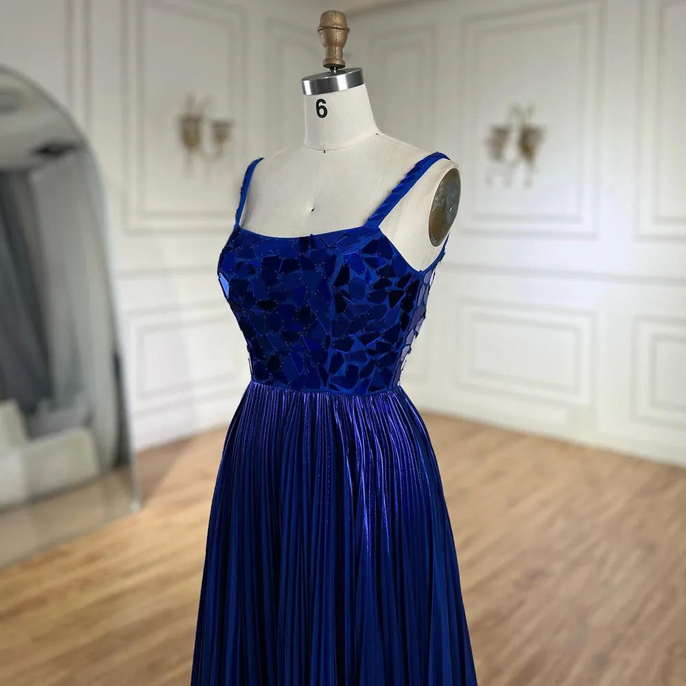 Elegant Blue Halter Neck Mermaid Evening Gown with Front Lace-Up & Beaded Sequins - Women's Formal Dress for Weddings, Prom, Gala & Special Occasions | Perfect for 2025 Wedding Season & Red Carpet Events
