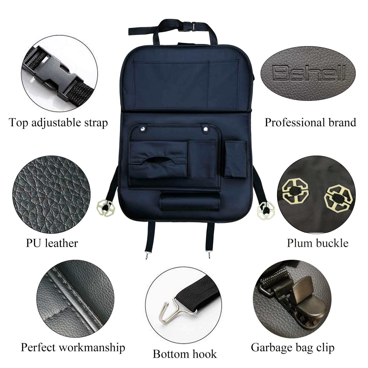 Premium PU Leather Car Backseat Organizer (2-Pack, Black) - 7-Pocket Storage for Kids Toys, Bottles & Travel Essentials | Waterproof Vehicle Organizer for Family Road Trips & Daily Commutes