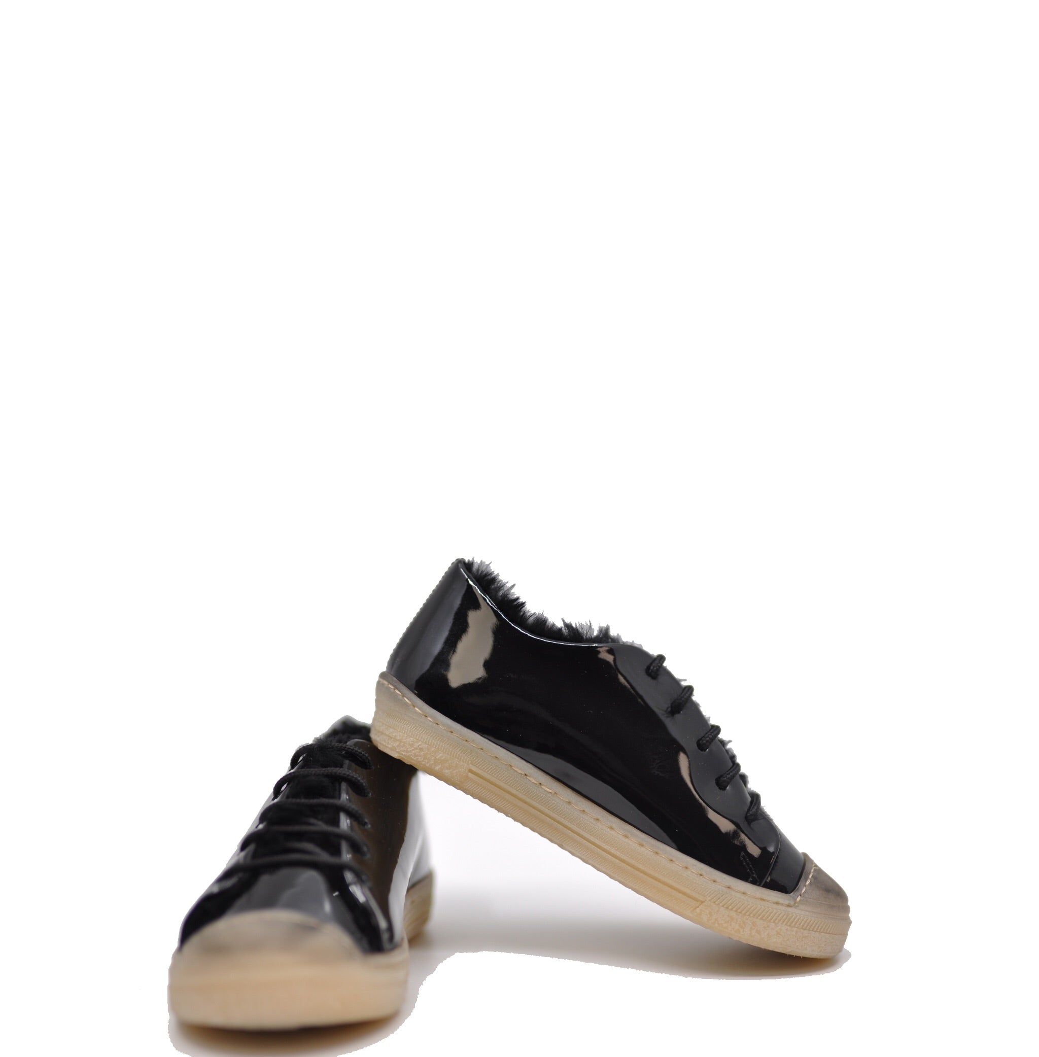 Pepe Black Patent Fur Sneakers - Stylish Women's Fashion Sneakers for Casual Wear & Outdoor Activities