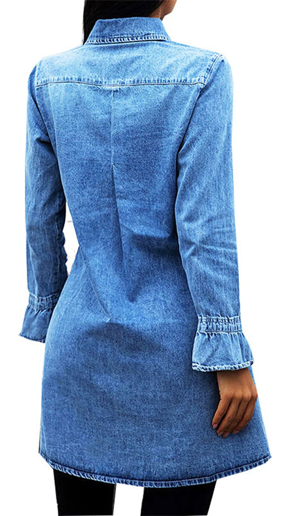 CHARTOU Women's Distressed Denim Shirt Dress - Casual Button Down Tunic with Bell Sleeves | Perfect for Streetwear, Date Night & Summer Outfits