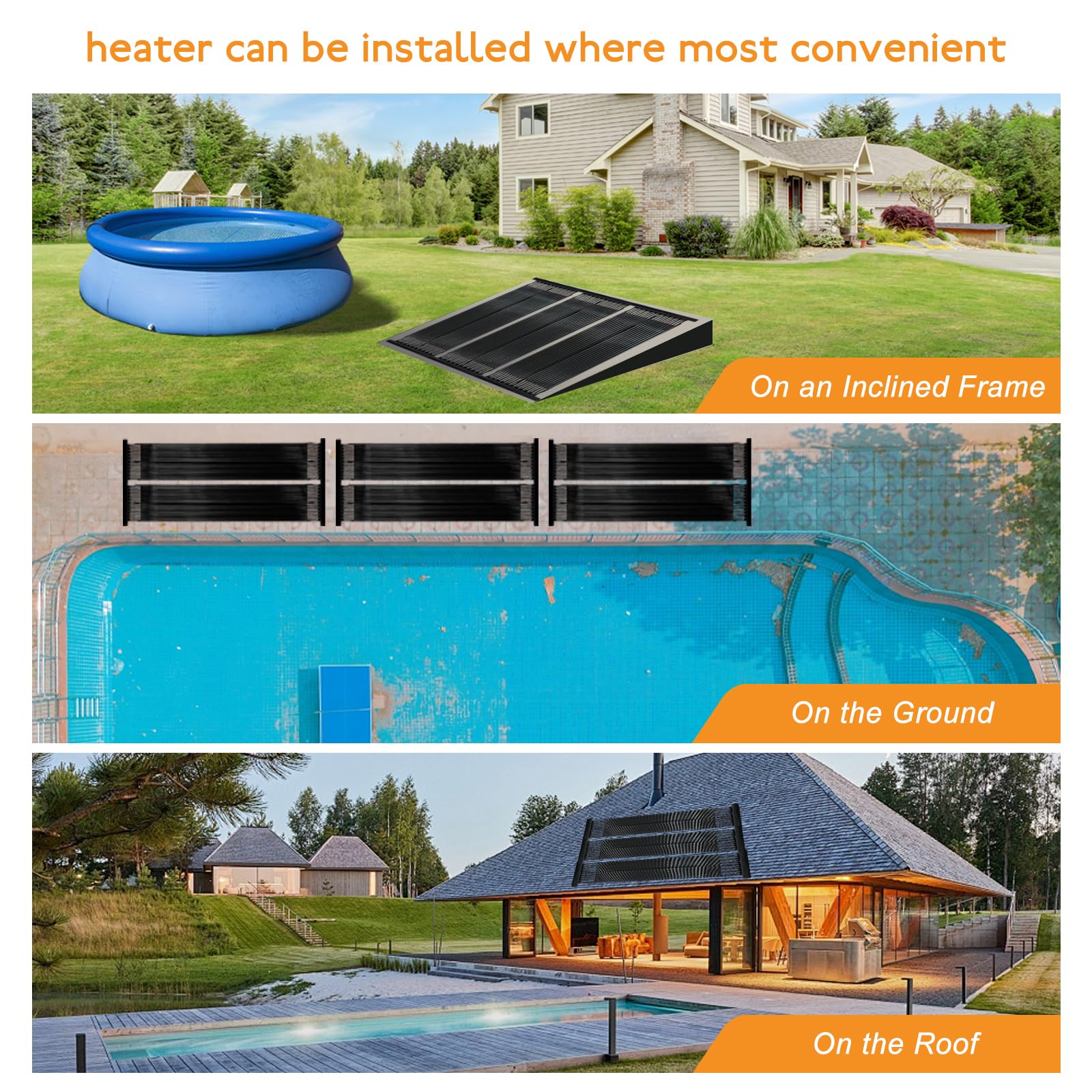 Eachbid 10FT x 2.5FT Solar Pool Heater for Above Ground & Inground Pools - Weatherproof Swimming Pool Heating Panel System - Black - Perfect for Extending Swimming Season & Maintaining Comfortable Water Temperature