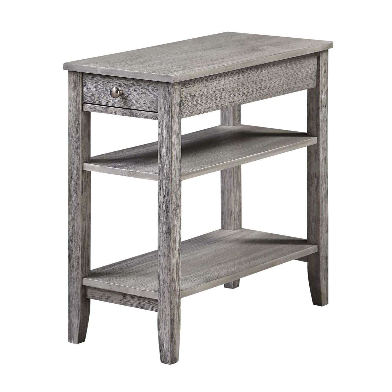 Convenience Concepts American Heritage Chairside End Table with Drawer - 23.5 Inch Classic Living Room Table with Storage Shelf | Bedroom Nightstand in Wirebrush Light Gray | Perfect for Living Room, Bedroom & Office Use