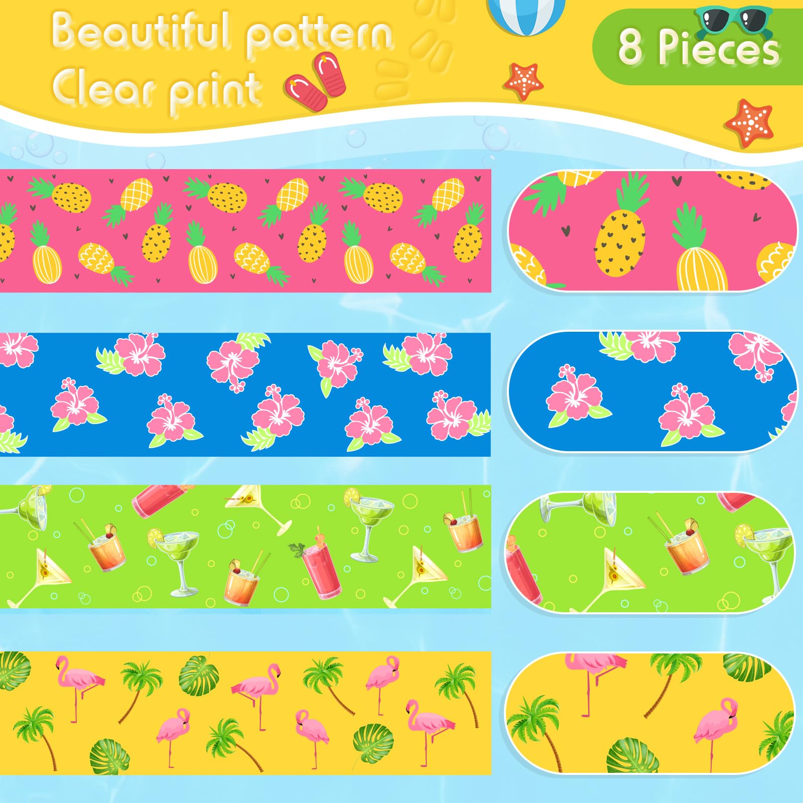 Boao 8 Pack Beach Chair Towel Clips - Windproof Elastic Strap Holders for Pool Lounge Chairs, Cruise Vacations, Summer Travel & Hawaiian Resort Accessories (Lovely Style)