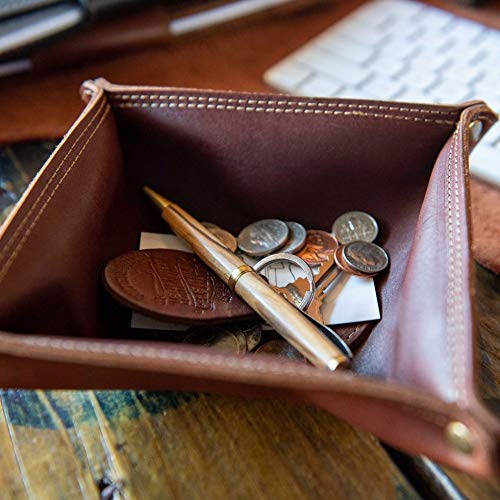 Personalized Leather Desk Caddy by Holtz Leather Company - The Monticello-Brown | Premium Leather Organizer for Office, Home & Workspace | Perfect for Pens, Stationery & Desk Accessories