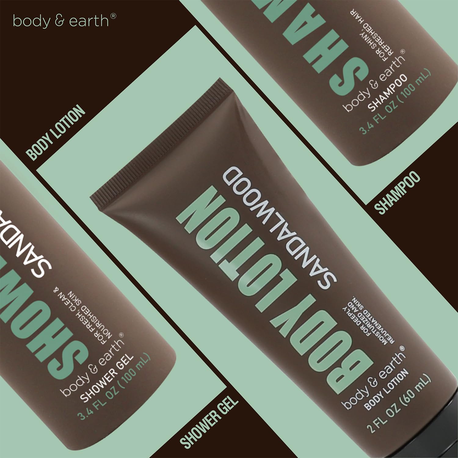 BODY & EARTH Men's Spa Gift Set - 3PC Sandalwood Shower Gel, Body Lotion & Shampoo | Luxury Bath & Body Care for Men | Perfect Father's Day Gift & Relaxing Spa Experience at Home