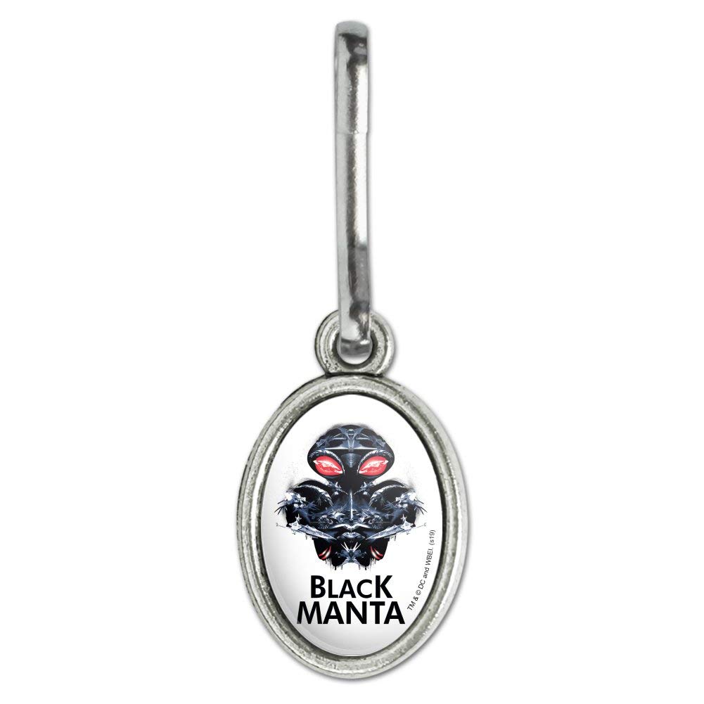 Aquaman Movie Black Manta Antique Oval Charm - Zipper Pull Accessory for Clothes, Purses, Suitcases & Backpacks | DC Comics Superhero Gift for Fans