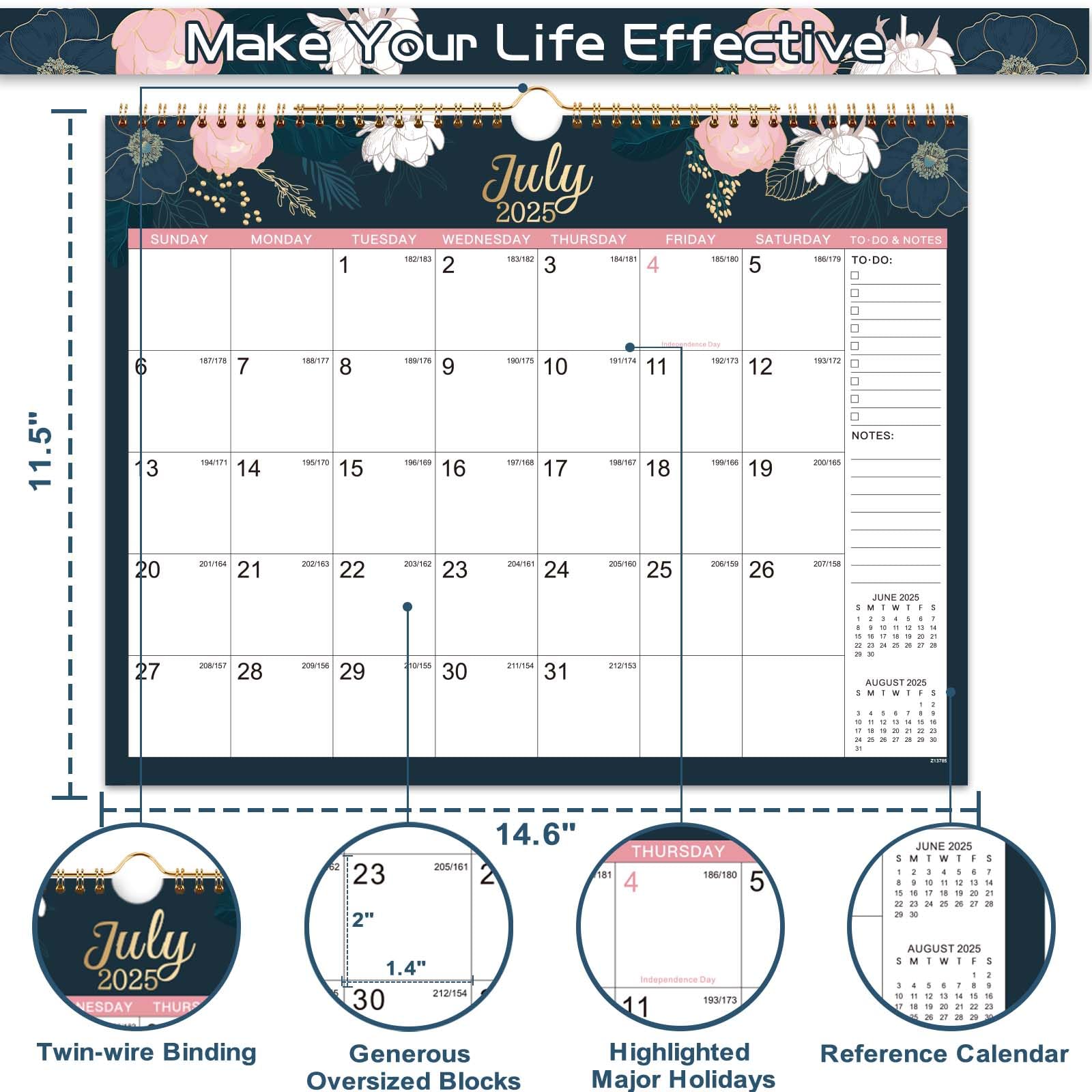 2025-2026 Wall Calendar with Large Blocks - 18-Month Planner from July 2025 to December 2026, 14.6