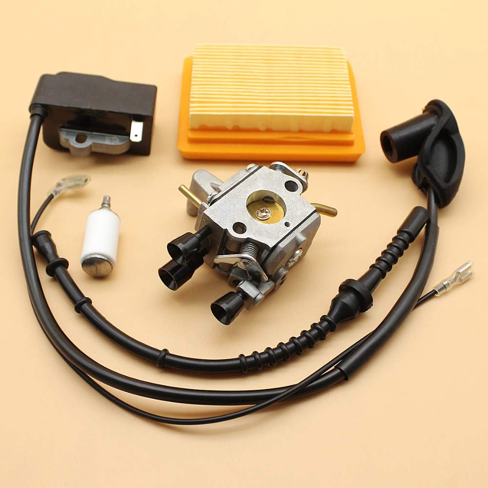 STIHL FS120 FS200 R FS020 FS202 TS200 FS250 R FS300 FS350 Trimmer Carburetor Air Filter Ignition Coil Fuel Hose Replacement Kit - Compatible with STIHL Brush Cutters & String Trimmers for Lawn Care & Landscaping Maintenance