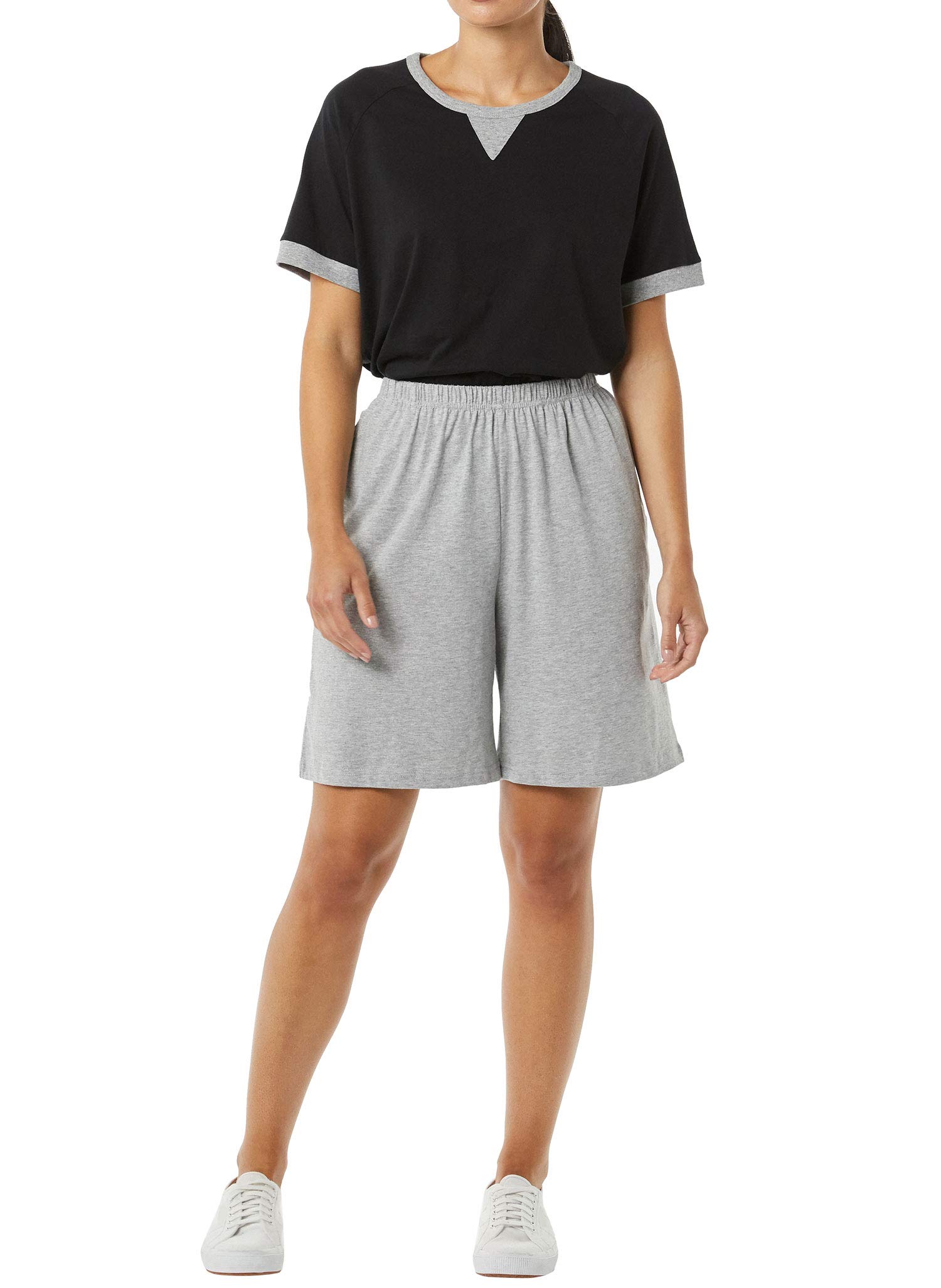 AmeriMark Women's Cotton Bermuda Shorts - Elastic Waist Athletic Pull-On Golf Shorts with Pockets - Perfect for Sports, Casual Wear & Summer Activities