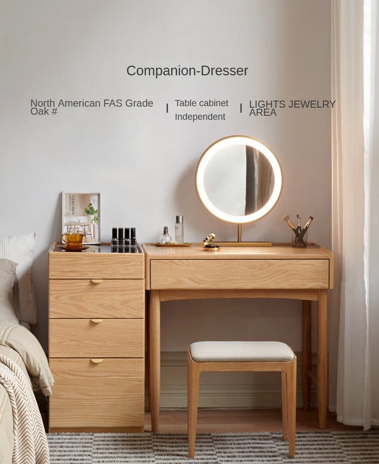 Stylish Oak Solid Wood Nordic Dressing Table - Modern Vanity Desk for Bedroom & Makeup Area | Perfect for Home Decor & Beauty Routine