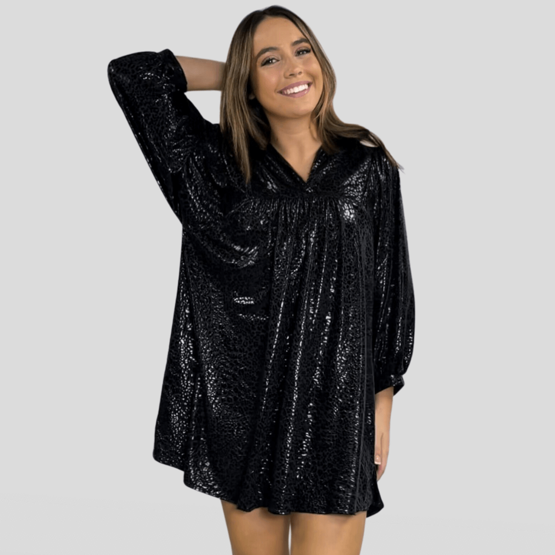 Stylish Black Cat Print Mini Dress - Made in USA | Perfect for Halloween, Parties & Casual Wear
