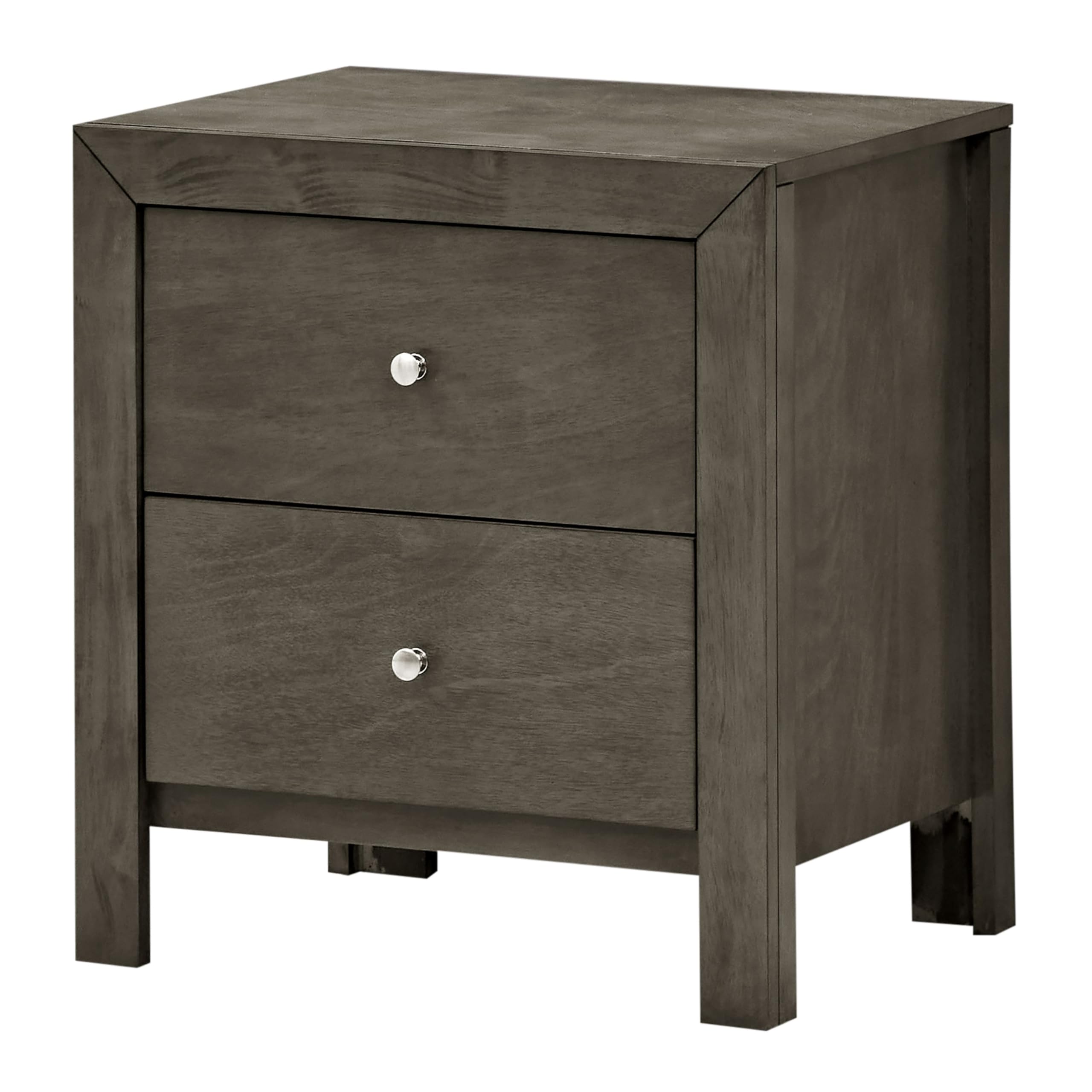**Burlington 2-Drawer Wood Nightstand - Grey Stained Solid Wood Bedside Table for Bedroom, Living Room & Guest Room**