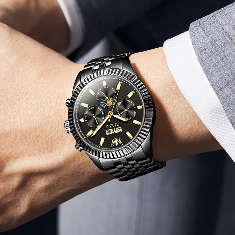 OLEVS Automatic Luxury Men's Watch - Classic Dress Watch with Moon Phase, Date, Luminous & Waterproof - Self Winding Mechanical Watch for Business, Formal & Everyday Wear