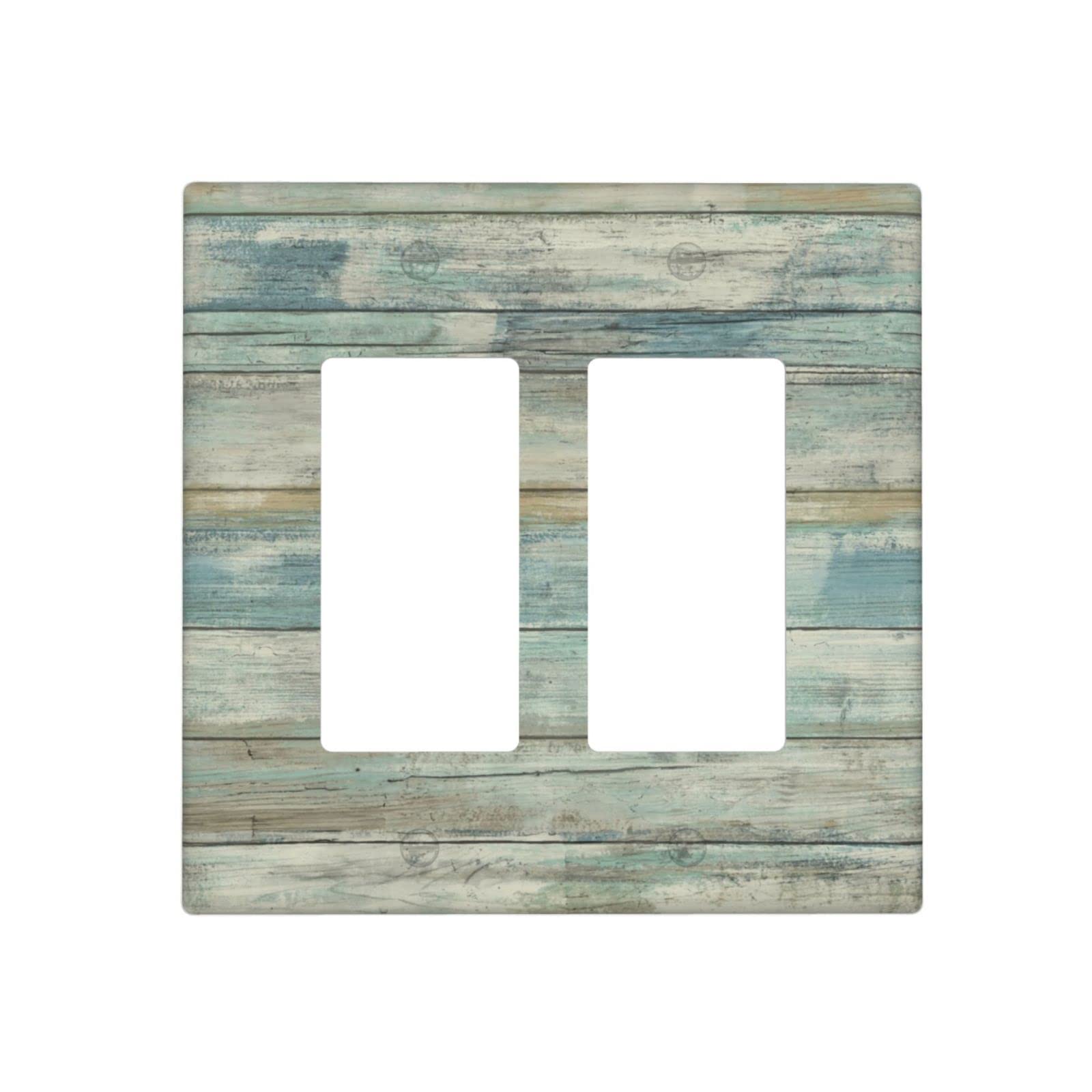 Vintage Wood Print Rustic Farmhouse Light Switch Cover - 2 Gang Rocker Switch Plate, Double Decorator Outlet Cover (4.5 x 4.5 Inch) - Perfect for Home, Office, Bedroom & Bathroom Decor