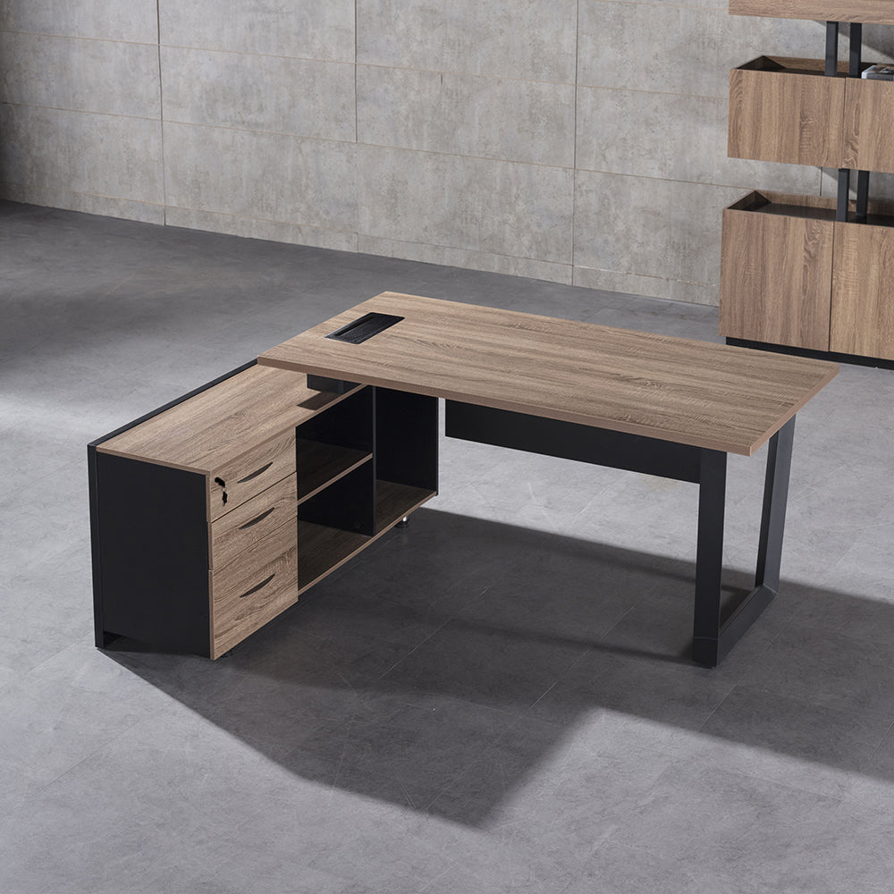 ADRIANO Executive Office Desk with Left Return - 160cm & 180cm Light Brown Wooden L-Shaped Desk for Home Office & Workspace