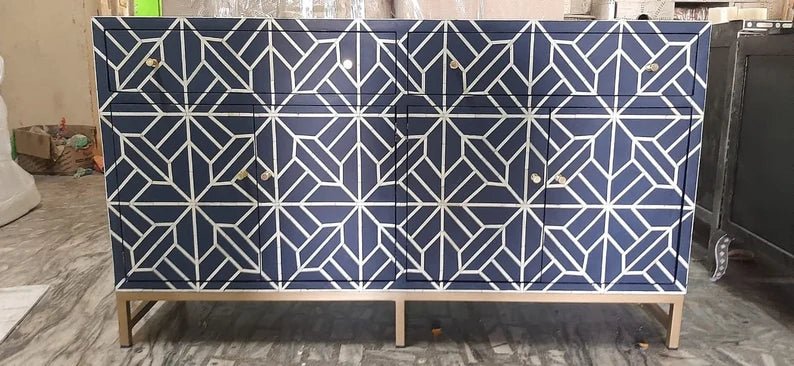 Handmade Bone Inlay Sideboard Buffet Table - Indian Wooden Dining Room Furniture for Home Decor, Living Room & Entryway Storage